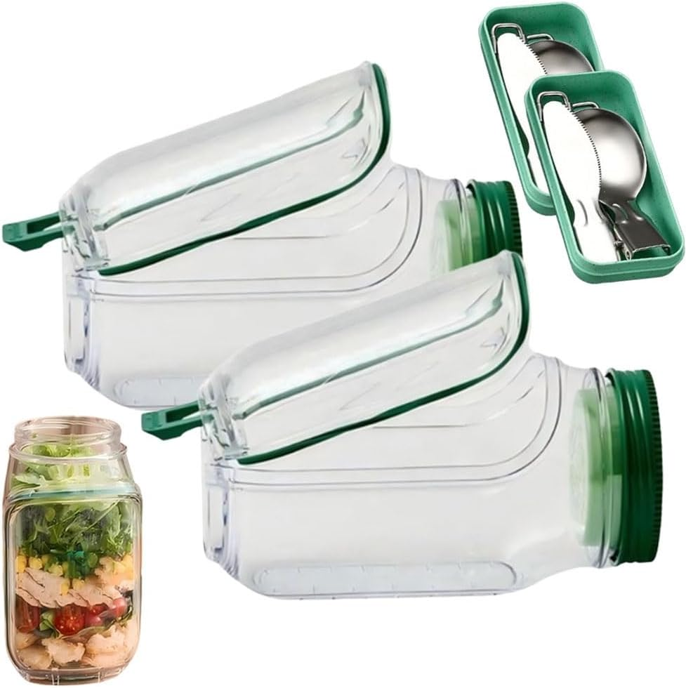 2Pcs Salad Jar, Salad Mason Jars with Side Open, Portable Salad Container, Leakproof Snack Box with Lid, Separate Sauce Box for Meal Prep Home Outdoor Travel image number 4