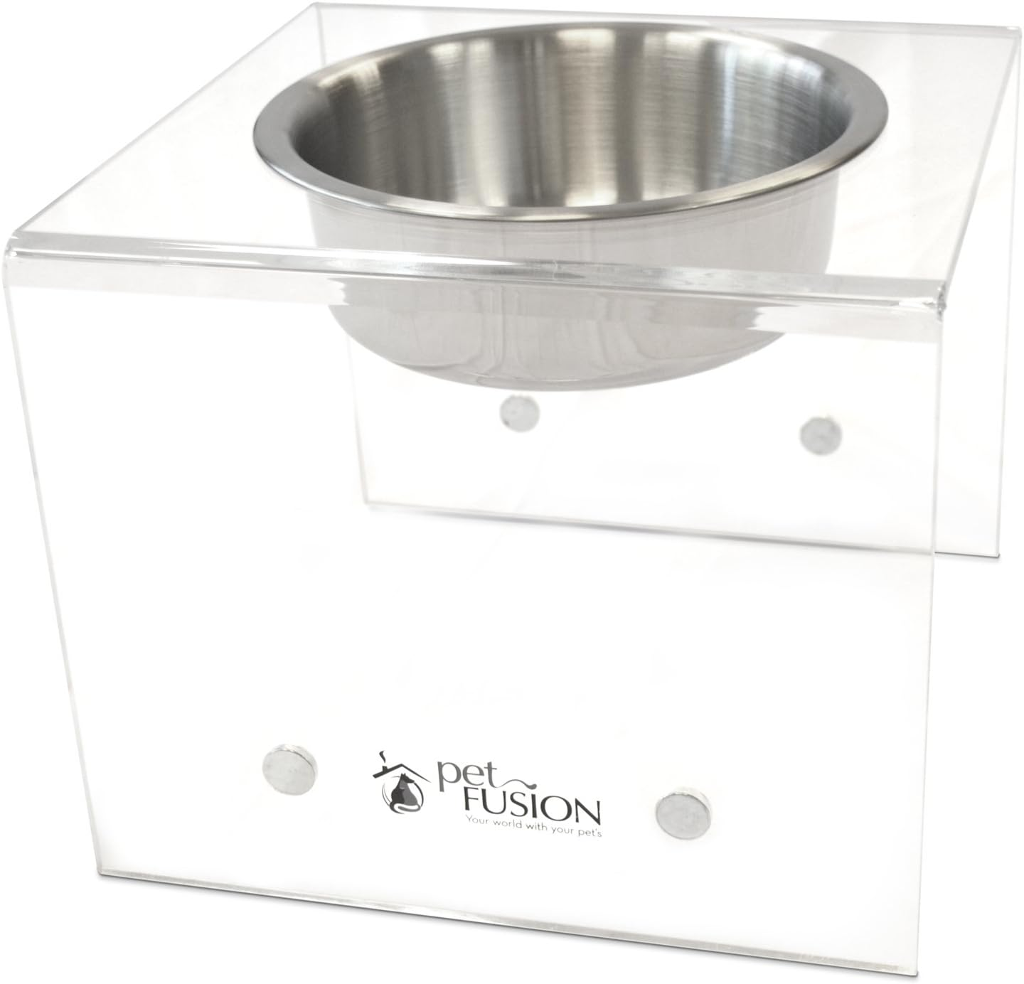 Petfusion Elevated Dog & Cat Bowls, 8" X 8" X 4", Stainless Steel & Acrylic, Mix & Match, 12 Month Warranty