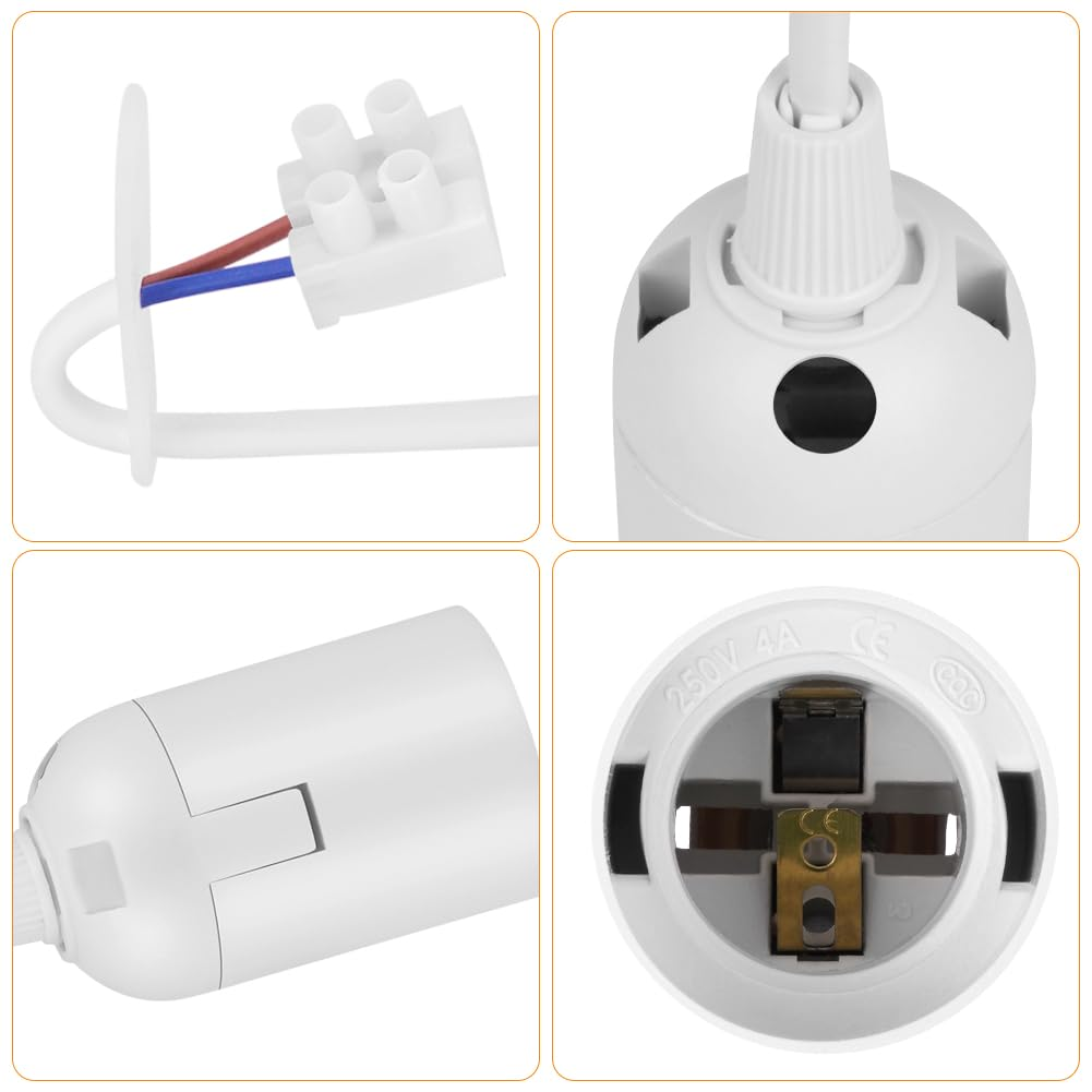 AUAUY Pack of 4 E27 Lamp Holder with Cable Construction Socket, E27 Renovation Socket, Construction Site Socket E27 + VDE Voltage Tester, E27 Lamp Holder with Plug-In Terminal, E27 Replacement