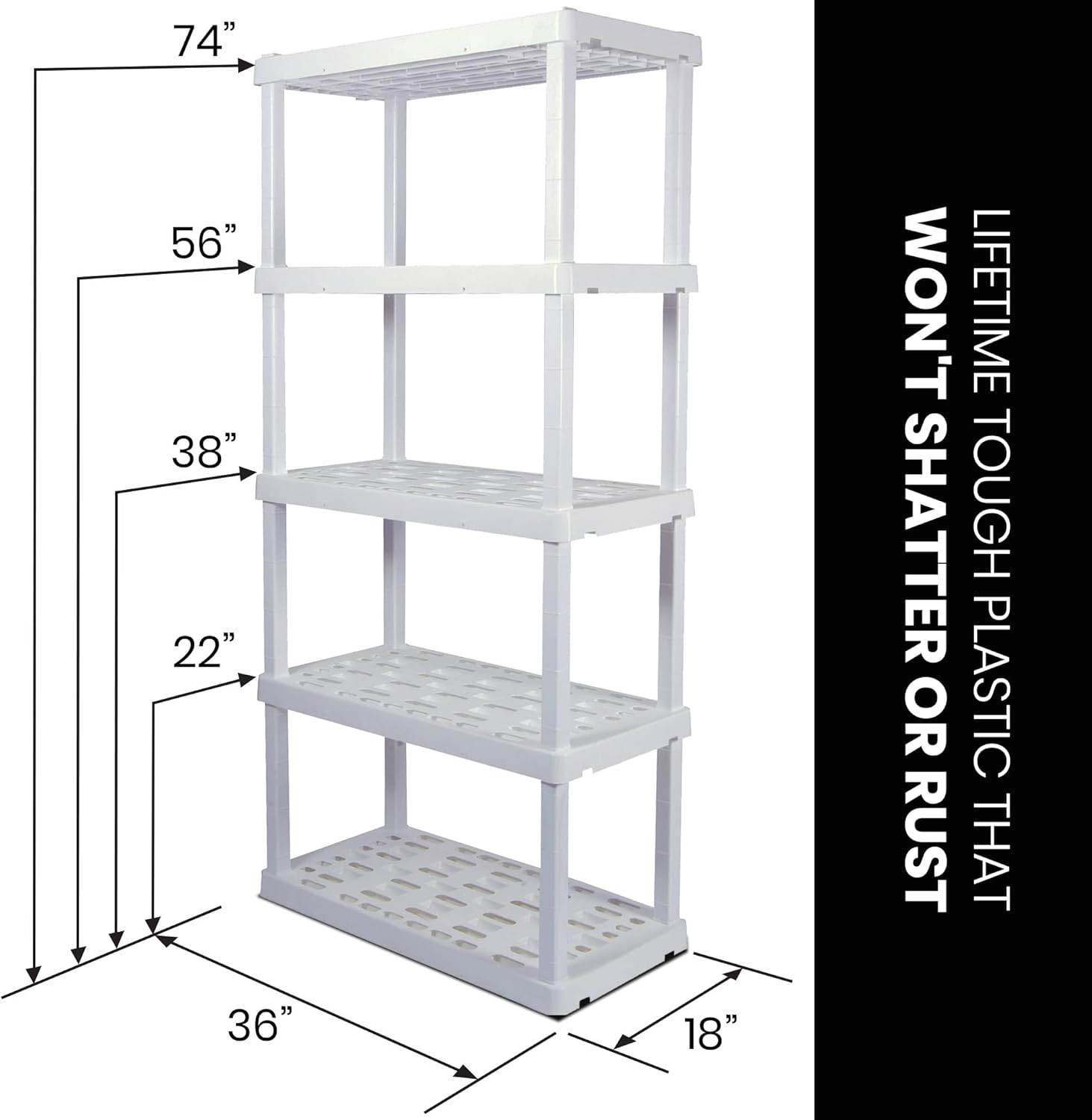 Oskar 5-Tier White Heavy-Duty Storage Shelf | Shelving Unit for Garage, Warehouse, or Home | Multi-Tier Storage Rack | Display Shelves image number 3