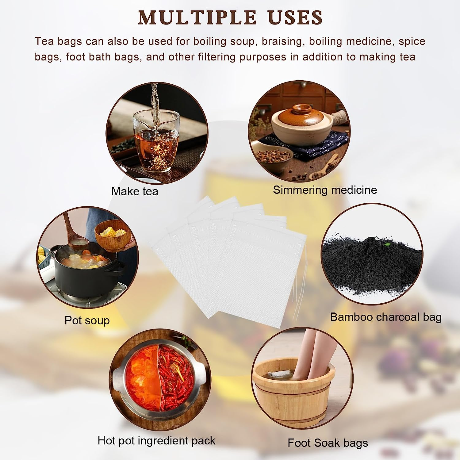 300 Pcs Tea Filter Bags, YEESON Disposable Empty Tea Bags White Cotton Drawstring Sealed Filter Tea Bags for Tea, Coffee, Herbs, Spices, Soup Flavour Packs Etc Plain Fine Fabric Drawstring Ba image number 3