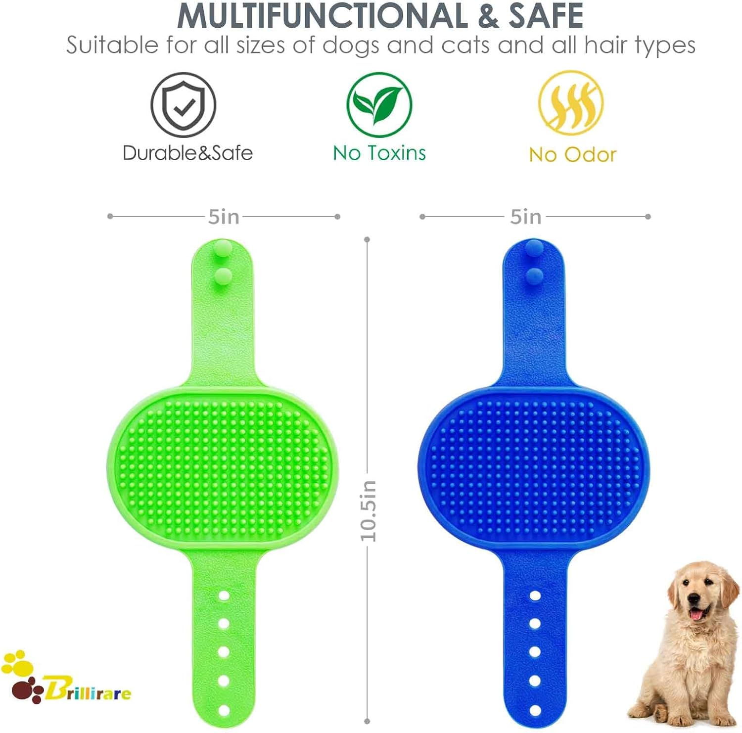 BRILLIRARE 2 Pack Dog Grooming Brush, Premium Soft Silicone Pet Bath Brushes with Adjustable Handle, Shampoo Soothing Comb for Wet Dry Long Short Haired Dogs & Cats Massaging, Deshedding image number 6