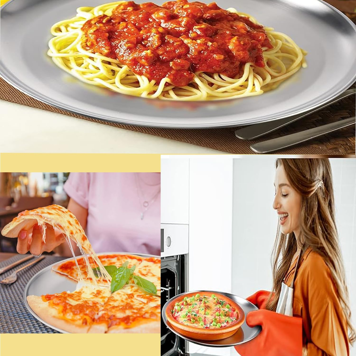 Lxcshljx 4Pcs Pizza Tray, 12 Inch Pizza Baking Pan, Stainless Steel Pizza Serving Tray, Nonstick Pizza Oven Tray, Pizza Baking Sheet, Crisper Bakeware, Pizza Cooking Plate for Roasting Pie Cake Cookie image number 2