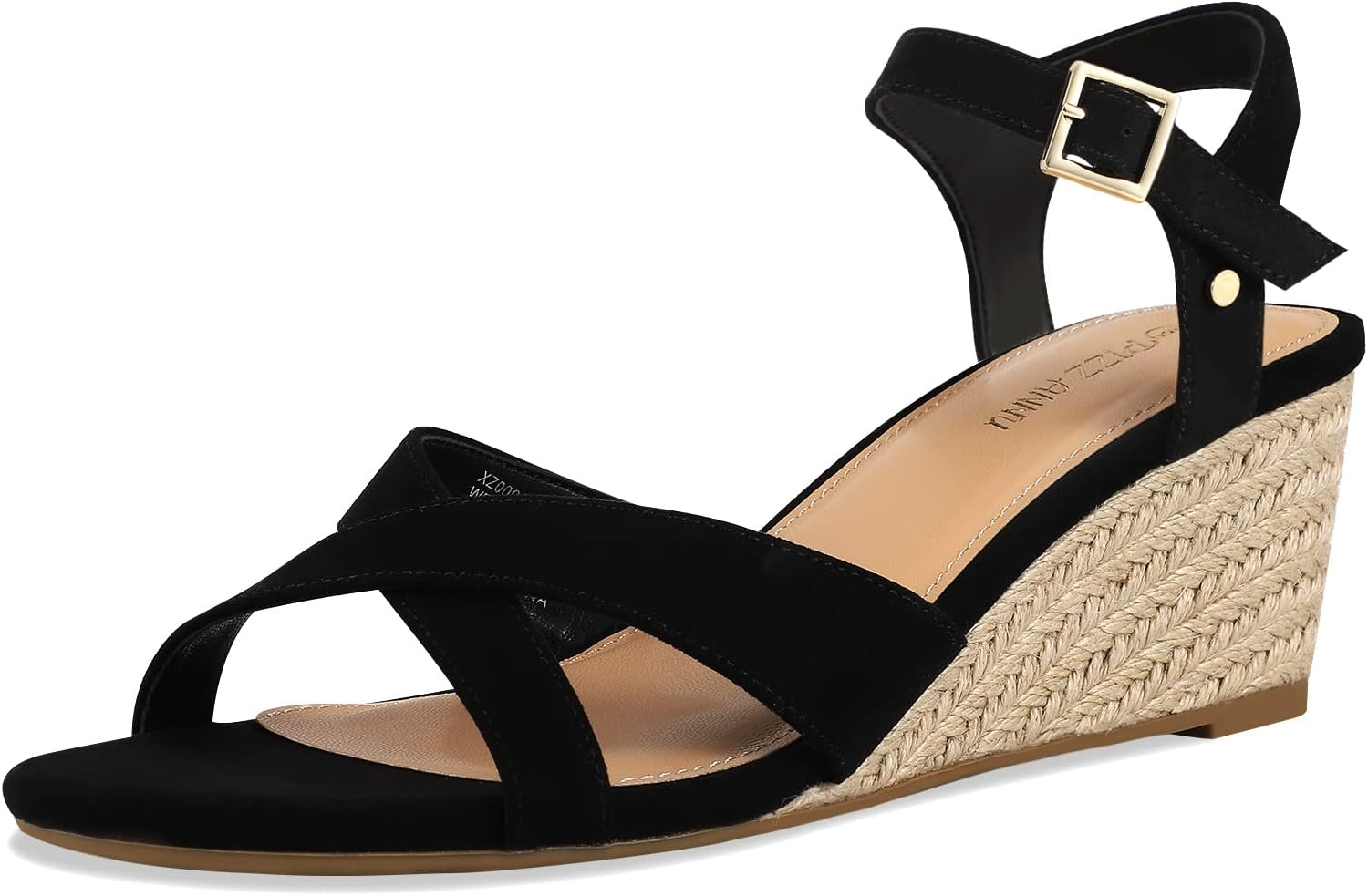 PIZZ ANNU Women'S Wendy Low Wedge Sandals Ankle Strap Espadrille Open Toe Casual Summer Women Wedge Heels Shoes