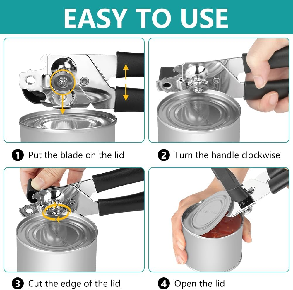 Vsshe Can Opener Manual, Stainless Steel Can Opener, Comfortable Grip, Non-Slip, with Multifunctional Bottle Openers Comes Soft Grip Sharp Cutting Blade, Arthritis-Friendly, for Seniors, Work, Kitchen image number 1