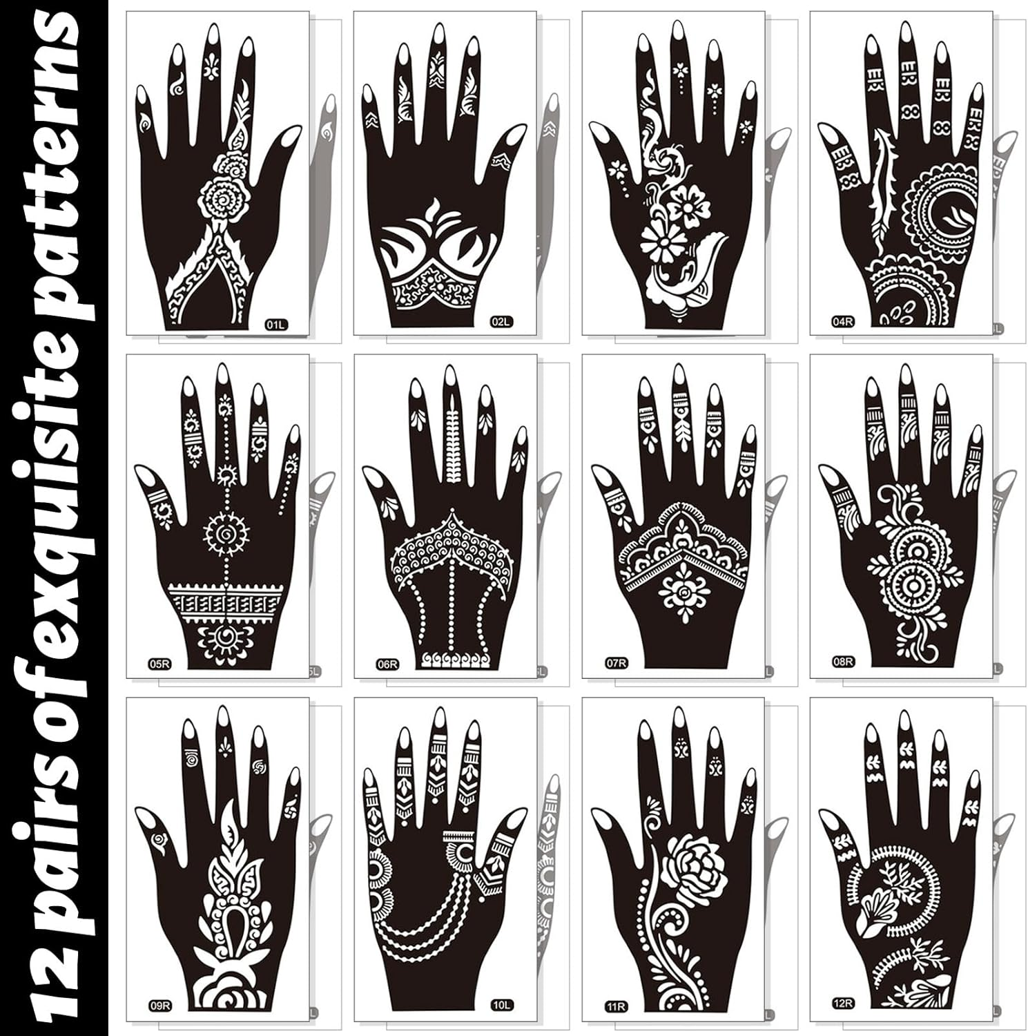 Weploda 24 Henna Tattoos Temporary Tattoo Stencils Indian Arabic Hands Tattoo Temple Stickers for Women image number 3