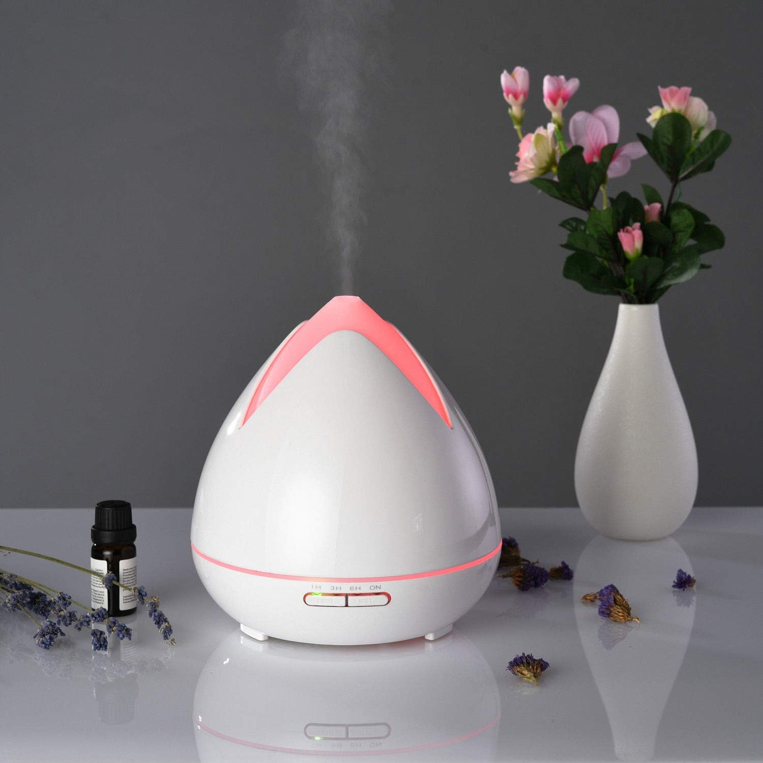 Purespa Diffuser Humidifier Serene Aromatherapy 400Ml Capacity with 3 X Aroma Diffuser Oils (Kiwi and Lime, Lily and Lotus, And, Apple and Dewberry) Night Light 7 LED Mood Lights (White) - Light Wood image number 5