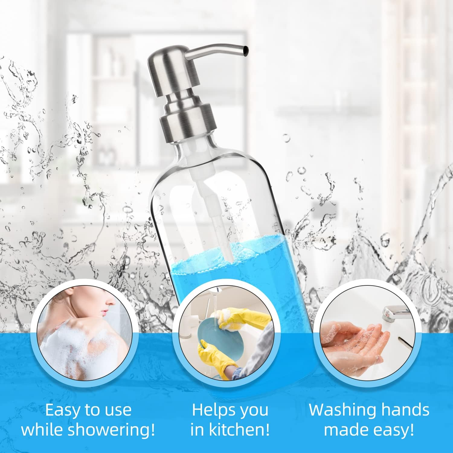 ARKTEK Glass Soap Dispenser - Clear Dish Soap Dispenser for Kitchen, Great for Essential Oils Liquid Soaps (17 Ounce/ 500 ML) image number 3