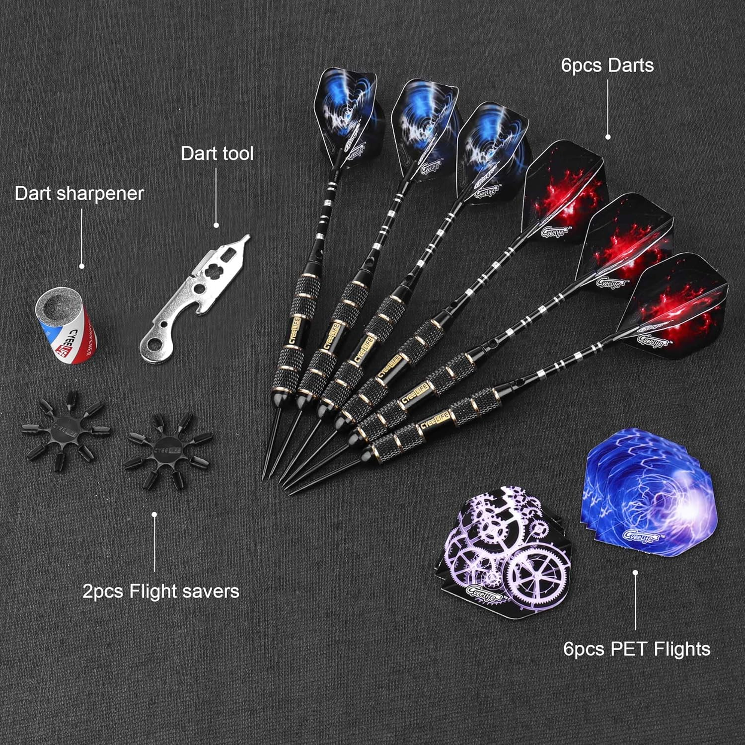 Cyeelife-Professional Steel Tip Darts 24G+Aluminium Shafts+Sharpener+Dart Tool+12 Flights image number 6