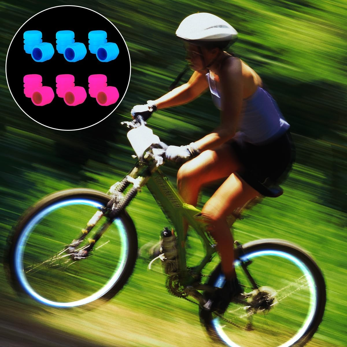 BEZANU Tire Valve Stem Caps, 12 Pcs Universal Luminous Car Tire Air Caps Cover for SUV, Car, Truck, Motorcycles, Bike (Blue and Pink) image number 2