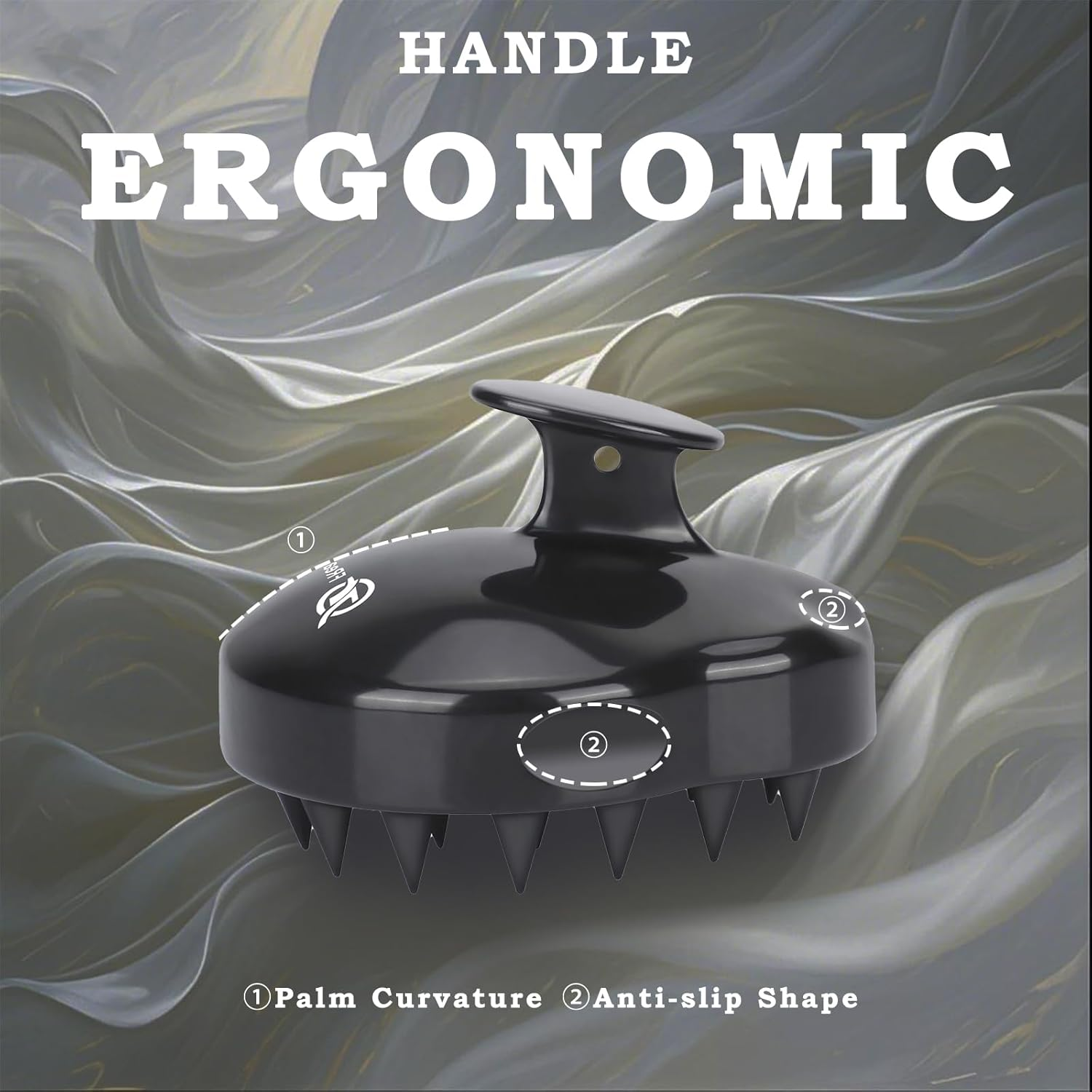 Hair Scalp Massager Shampoo Brush, Freatech [Wet & Dry] Manual Head Scalp Massage Brush, Soft Silicone Bristles Care for the Scalp, Exfoliate and Remove Dandruff, Promote Hair Growth - Black image number 2