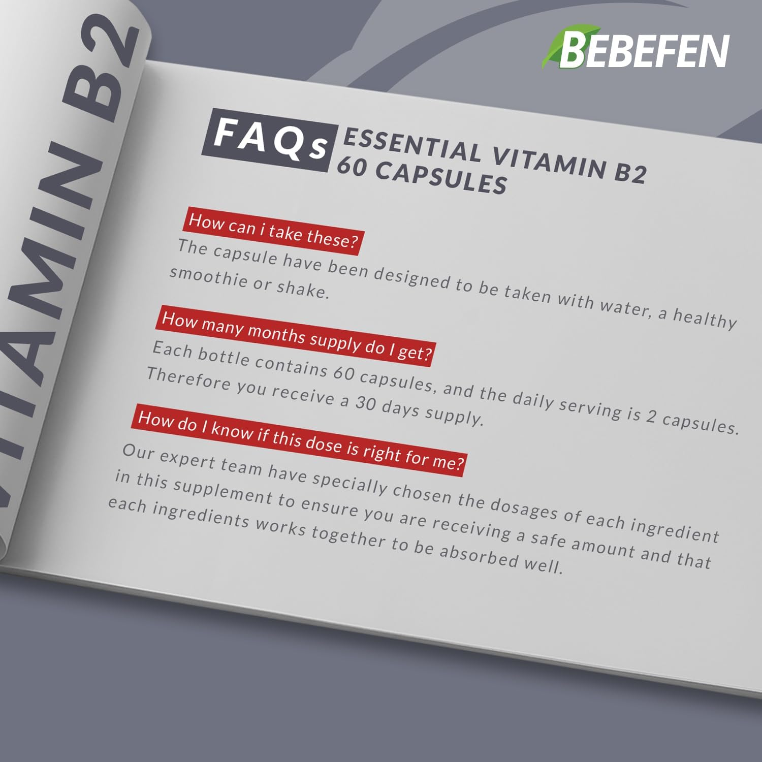 1000Mg Pure Naturals Vitamin B2 (Riboflavin) Supplement with Magnesium Glycinate - Support Comfortable Mood, Energy Production & Circulatory Health - 60 Capsules image number 4