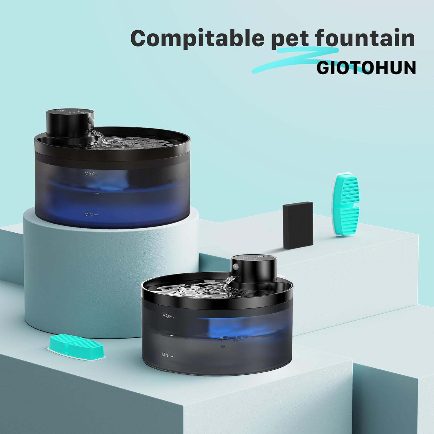 GIOTOHUN 12 Cat Water Fountain Filters: Drinking Fountain for Cat Filters - 6 Activated Carbons + 6 Foams image number 2