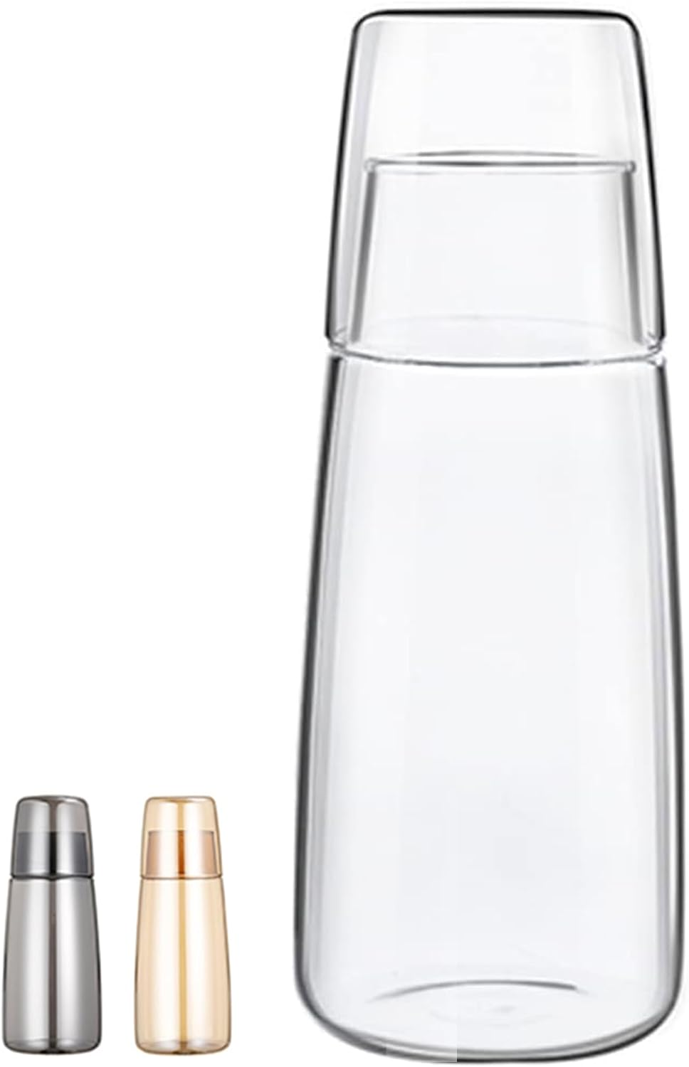 Yalucky Bedside Carafe and Glass Set, Water Carafe with Glass Cup for Nightstand Bedroom Guest Room, Mouthwash Bottle for Bathroom Kitchen 25Oz/750Ml (Transparent)