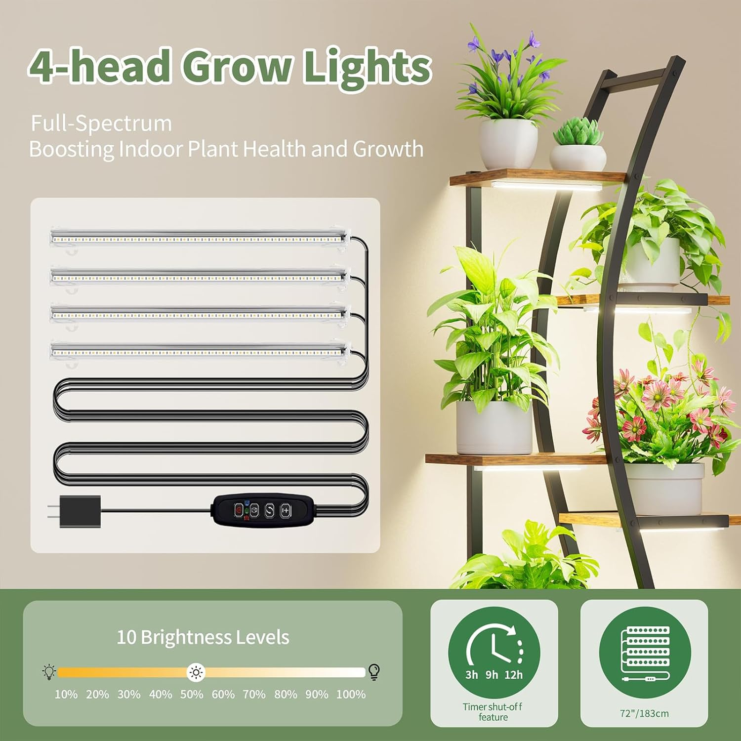 160Cm Plant Stand Indoor, 7-Tiered Indoor Plant Shelf with Grow Lights Can Hold a Variety of Indoor Plants, S-Shaped Plant Stand Display Stand, Suitable for Bedroom, Terrace, Living Room image number 5