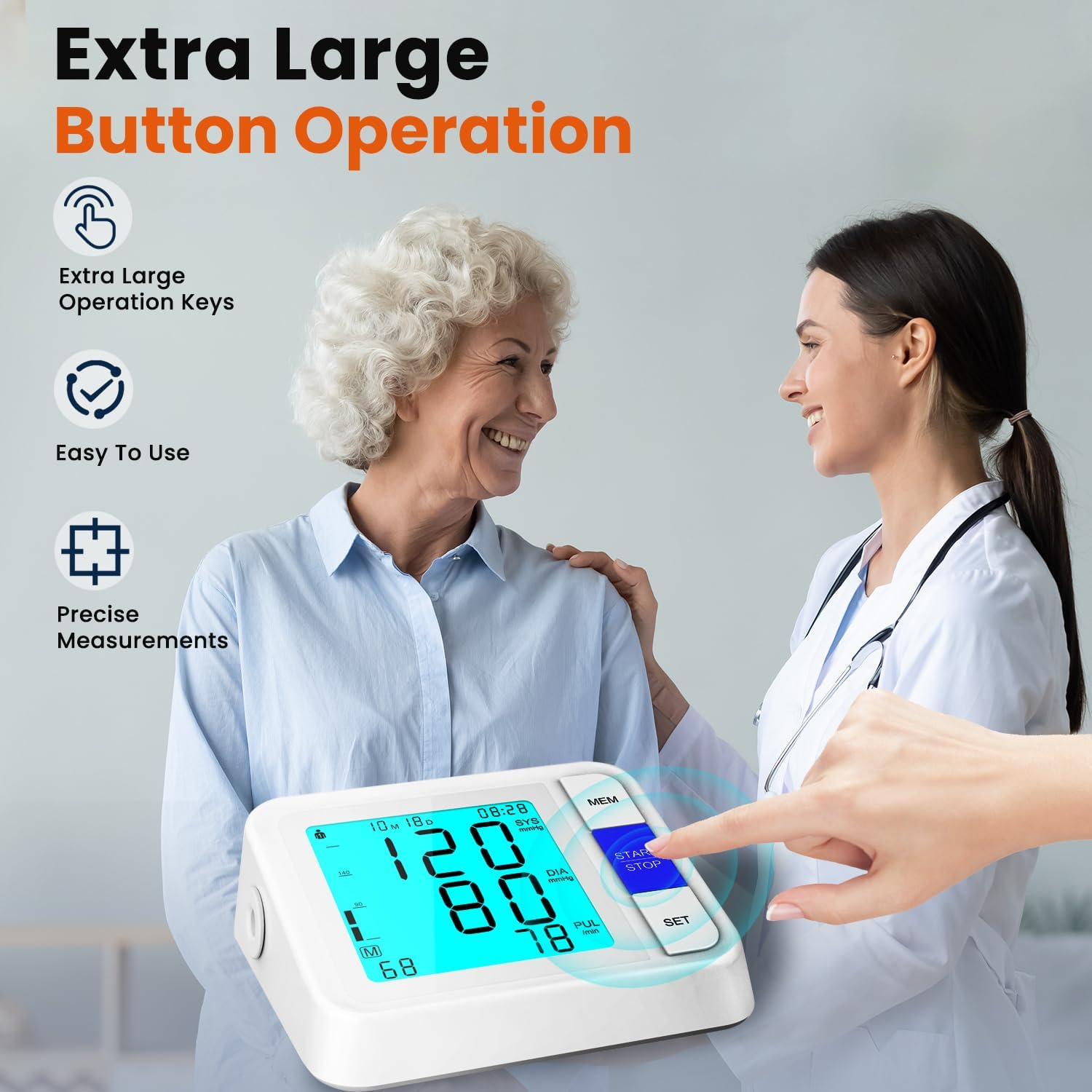 Upper Arm Blood Pressure Monitor with Wide Range Cuff 8.7"-16.5", 4" Large Backlit Display Automatic BP Machine, Dual-User 2&times;90 Memory Accurate Tensiometro Digital for Home Use with Storage Bag