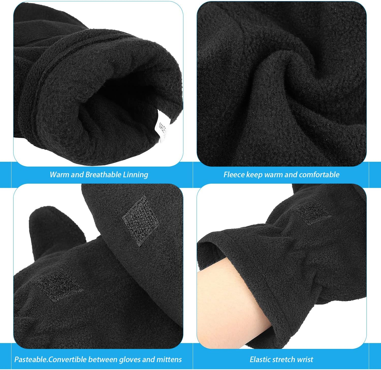 OZERO Winter Fingerless Gloves: Flip Top Convertible Mittens Thermal Windproof Polar Fleece Insulated Lining Warm for Men Women image number 1