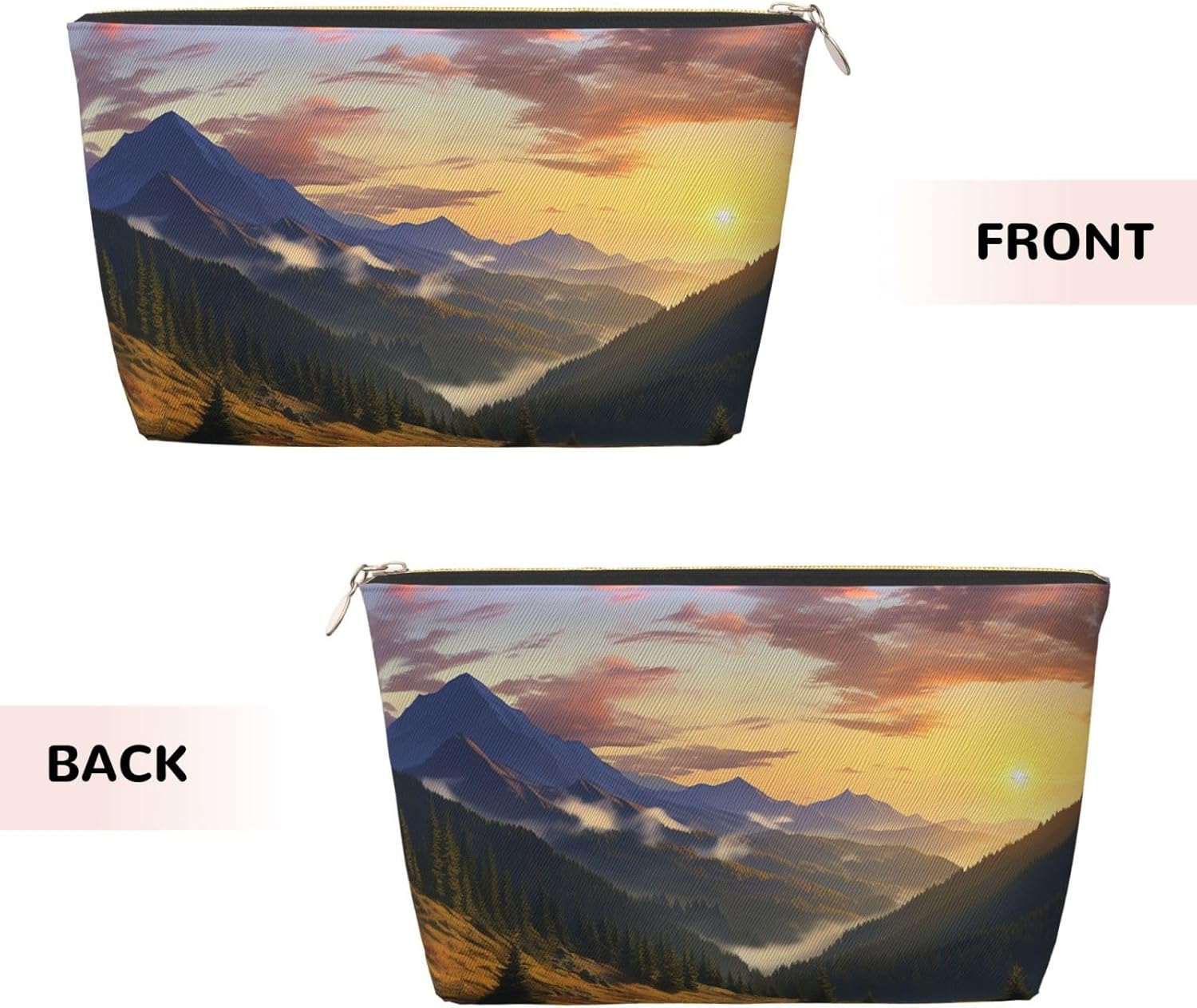 SDTYKHJ Large Capacity Makeup Bag for Women, Waterproof Portable Shaving Bag, Small Toiletry Bag Mountain Sunset Landscape Leather Cosmetic Organizer Bags for Travel, Gold, One Size image number 4