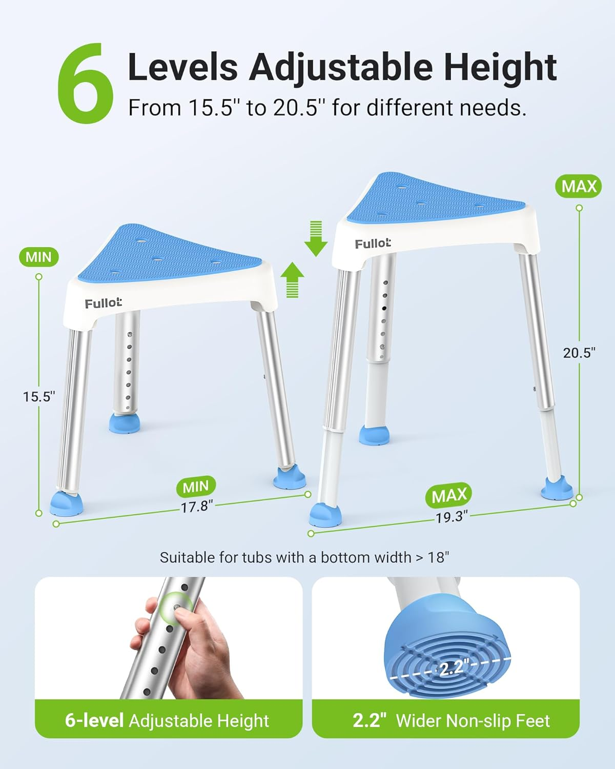 Space-Saving Triangular Shower Chair for inside Shower with EVA Pad, FSA/HSA Eligible 400 Lbs Adjustable Shower Chair for Elderly and Disabled, Non-Slip Shower Seat, Bath Chair for Tub, Tool-Free