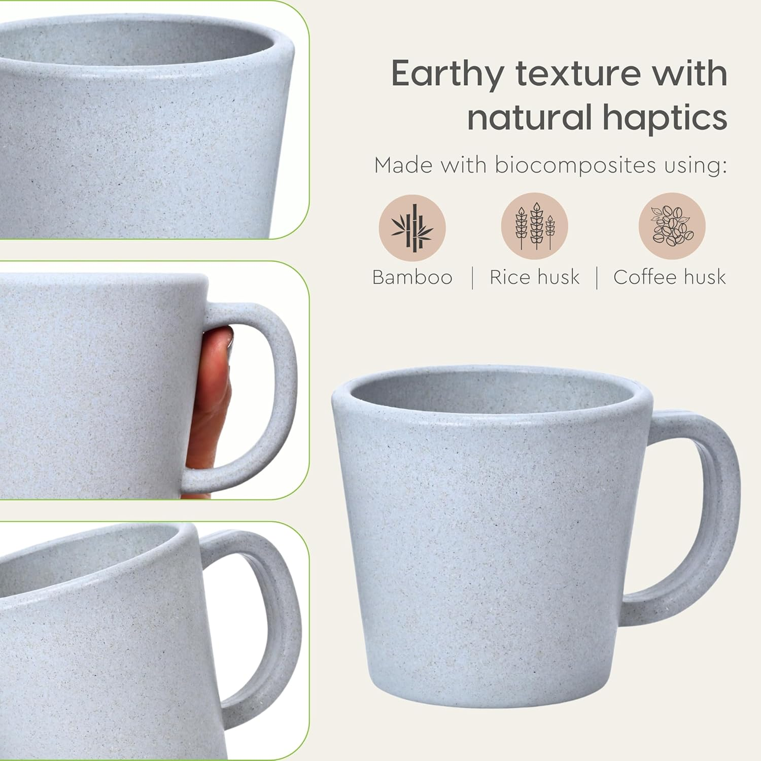 Eha Earth-Friendly Majestic Coffee Mug Set of 2 |12 Oz|Made with Rice Husk & Bamboo Fibers|Microwave Safe|Hot & Cold Coffee Cup, Milk & Tea Cup | Mugs for Coffee Pack of 2 Azure image number 2