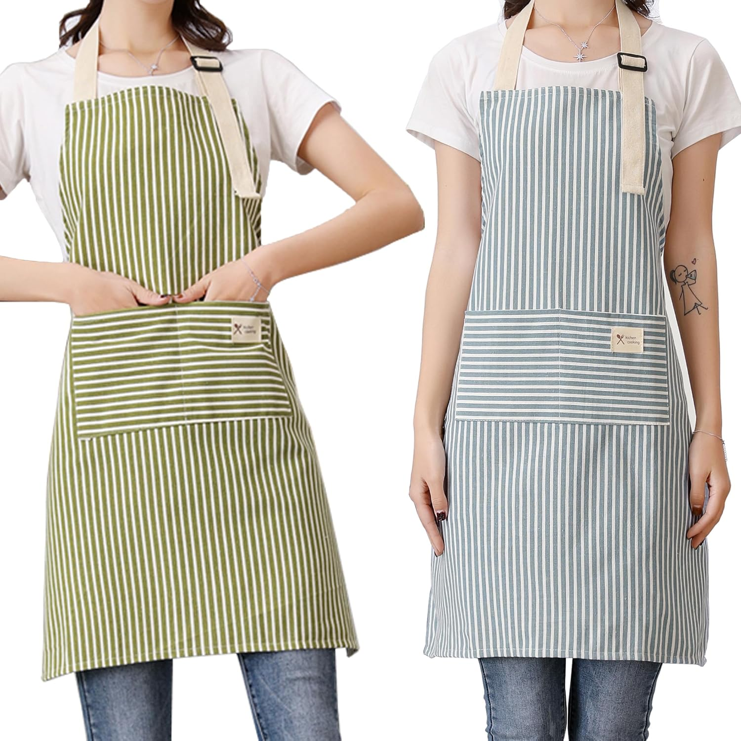 Lofekea Apron, 2 Pack Kitchen Cooking Aprons, Adjustable Bib Chef Apron with 2 Pockets for Men Women