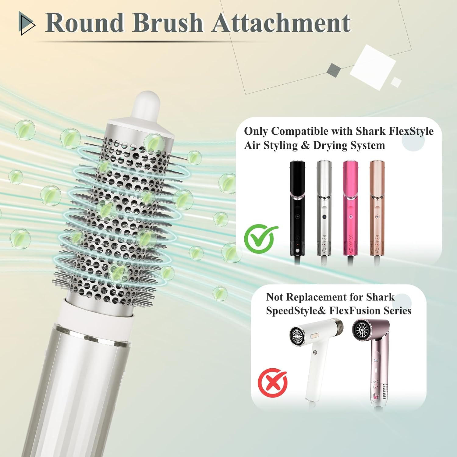 Chivixe round Brush Attachment Replcement for Shark Flexstyle Blow Dryers Attachments, Normal Oval round Volumizing Brush Styling for Straight, Wavy, Curly, and Coily Hair, Sliver image number 2