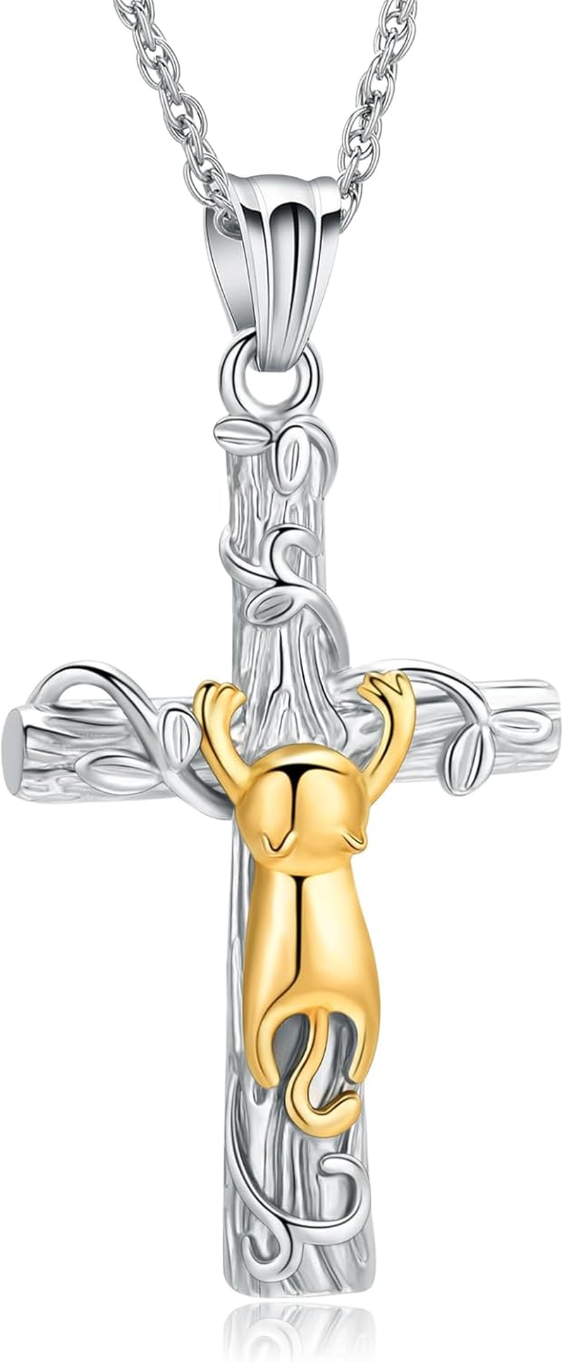 QGJNSGC Cross Cat Urn Necklace, Pet Cremation Jewellery for Ashes, Memorial Ashes, Keepsake, Cat Urn Pendant for Animal Ash Necklace