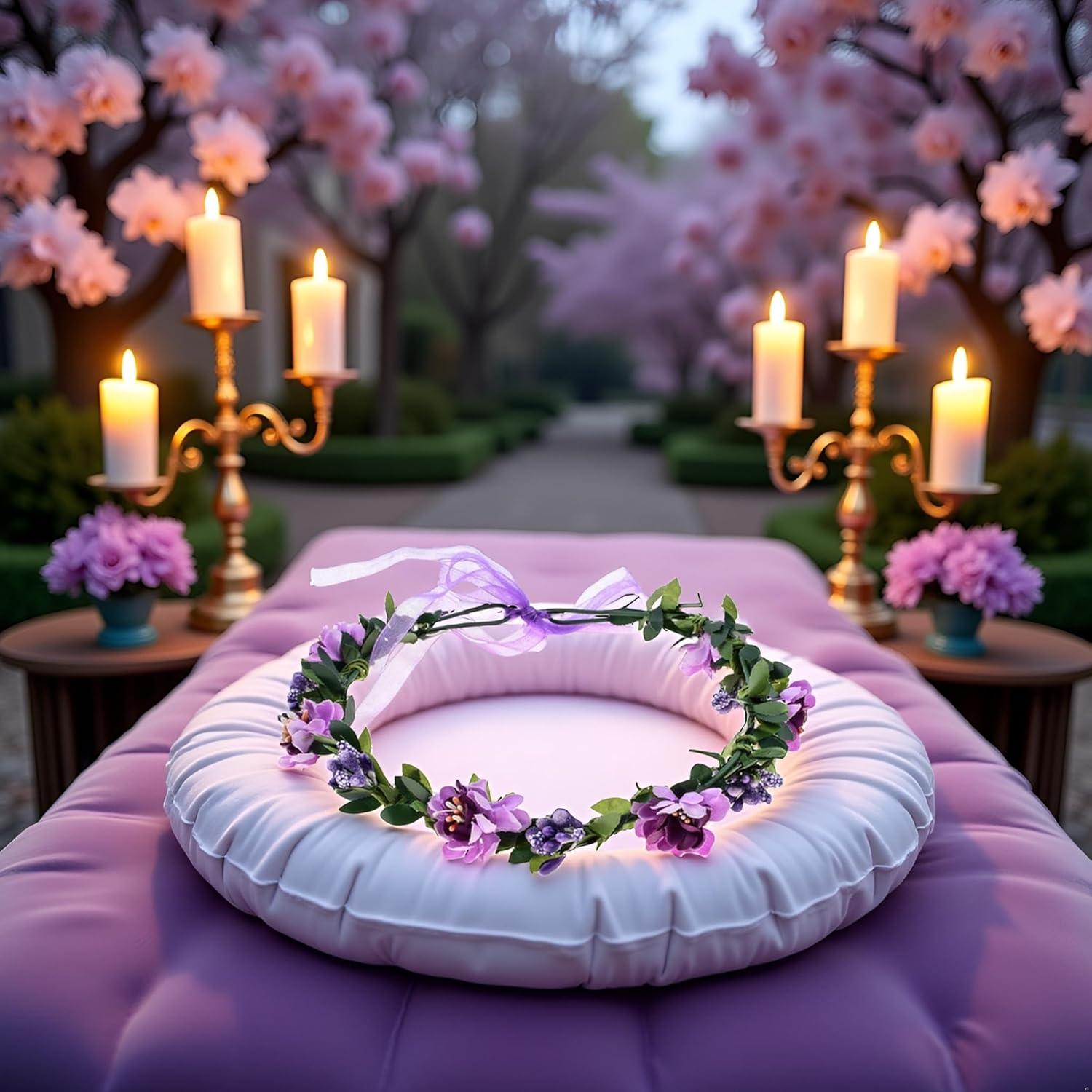 1Pc Purple Flower Headband Rose Handmade Flowers Floral Garland Hair Band Crown Tiara Decoration Adjustable Headdress Hair Accessories,Clips and Barrettes image number 6