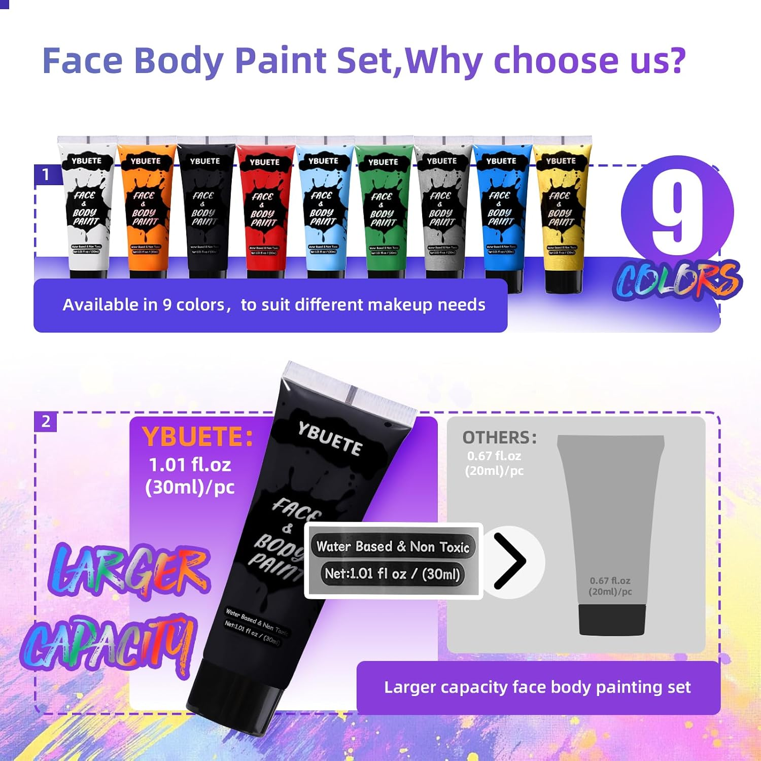 9 Colors Face Body Paint Set, Professional Paint Set for Halloween Cosplay Costume Party, Full-Coverage Multi-Color Cream Makeup Blendable Set for Adults Halloween Cosplay SFX Makeup Paint image number 1