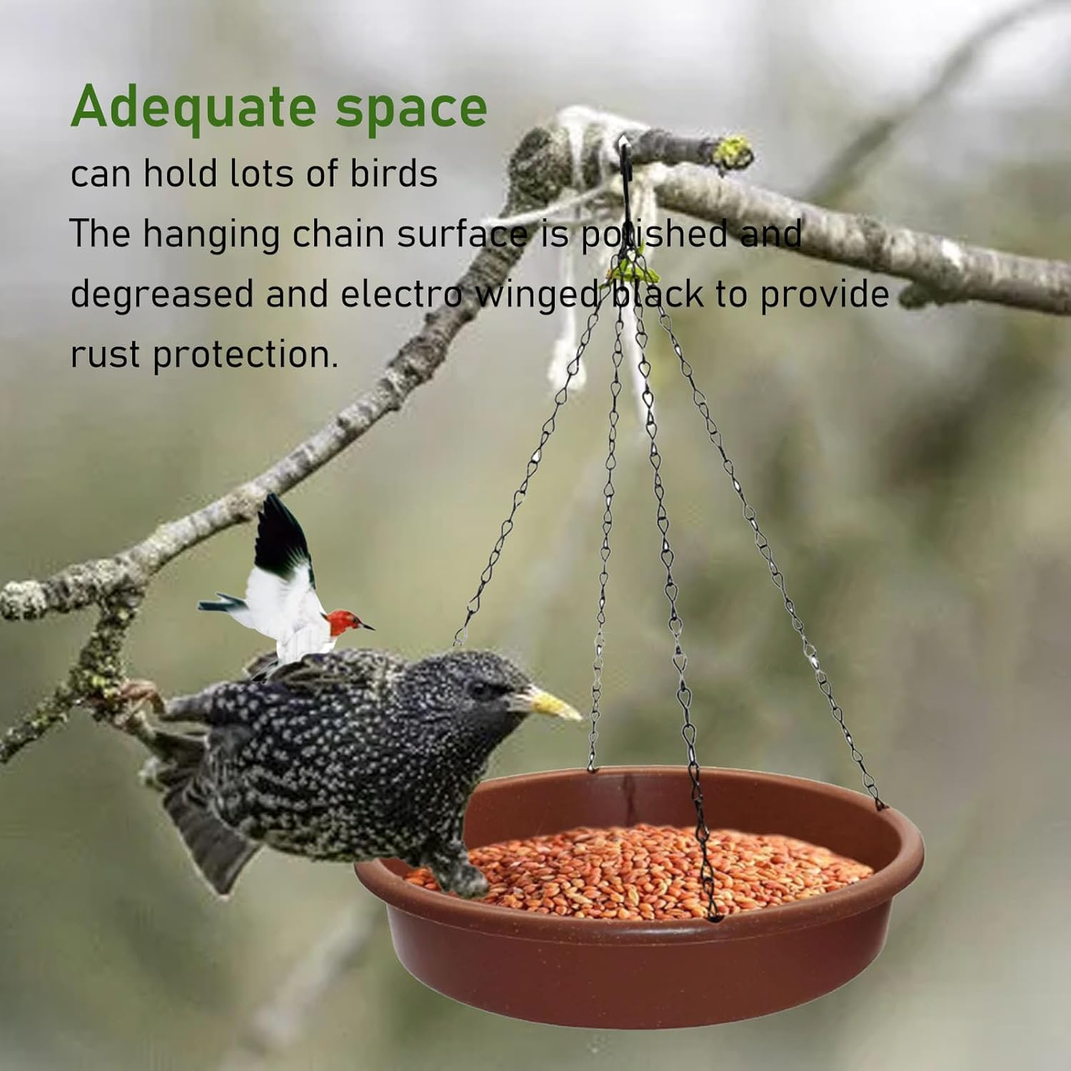 Hanging Bird Bath, Large Capacity Bird Bath Hanging Bird Feeder, Hanging Bird Feeder Tray for Outdoor Garden, Patio, Backyard image number 5