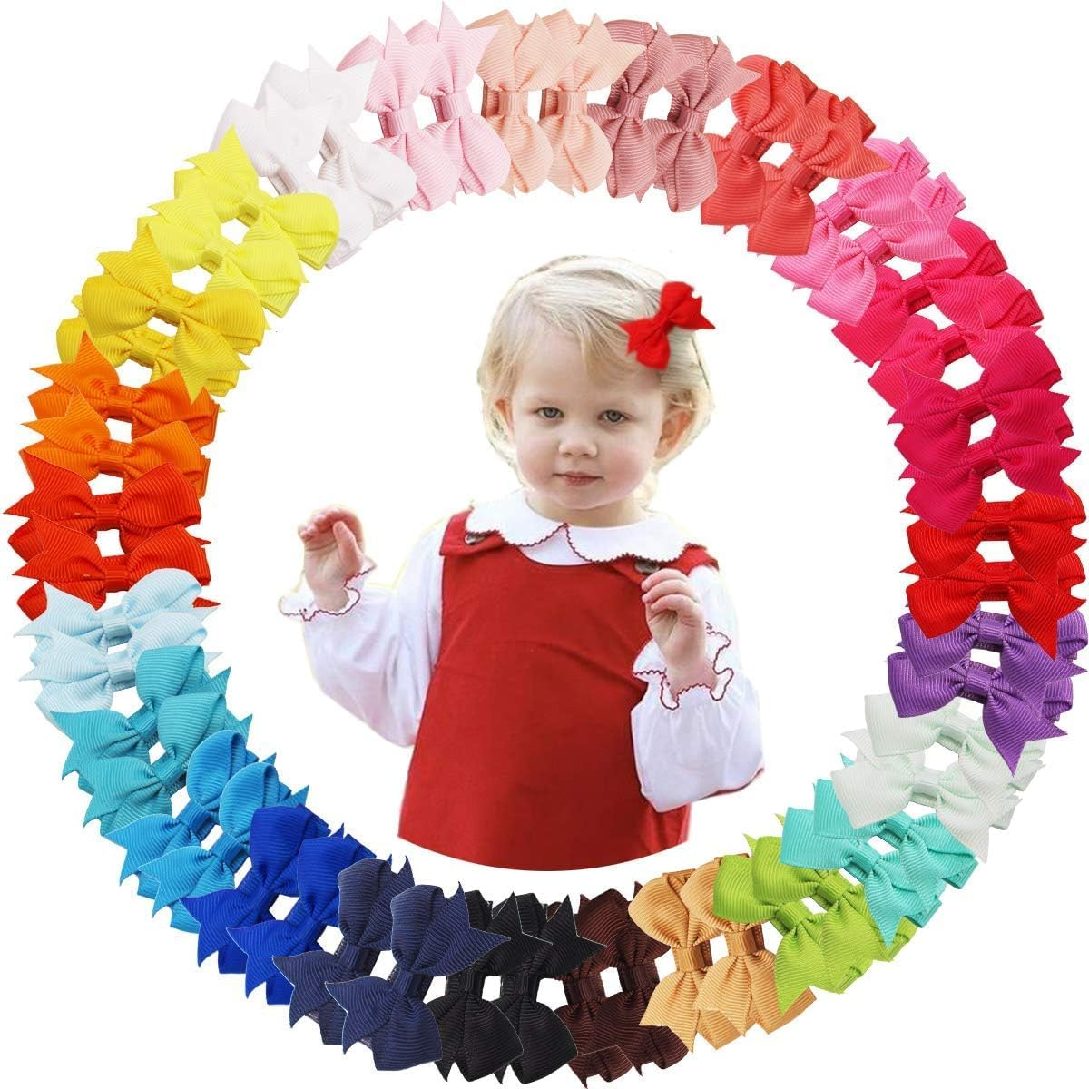 50PCS Hair Bows Clips for Fine Hair 2Inch Tiny Grosgrain Ribbon Baby Bows Alligator Hair Clips Fully Lined for Infants Newborns Toddlers