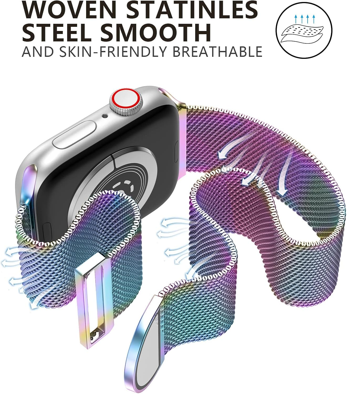 Compatible with Apple Watch Band 38Mm 40Mm 41Mm 42Mm 44Mm 45Mm 49Mm 46Mm for Women and Men Magnetic Metal Stainless Steel Strap for Iwatch Ultra 3/2/1 Series 11 10 9 8 7 6 5 4 3 2 1 SE Multi Color image number 2