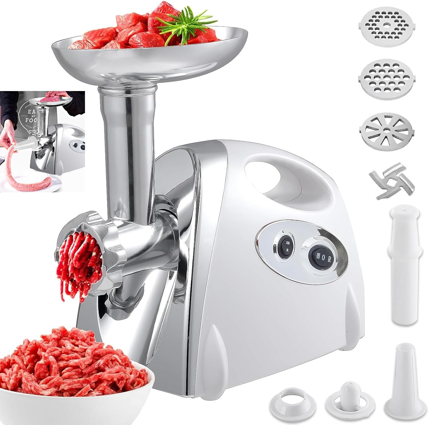 Electric Meat Grinder 800W Stainless Steel Meat Mincer Enema Machine Sausage Stuffer Meat Machine Sausage Maker Metal Food Grinder for Home Kitchen Use image number 4