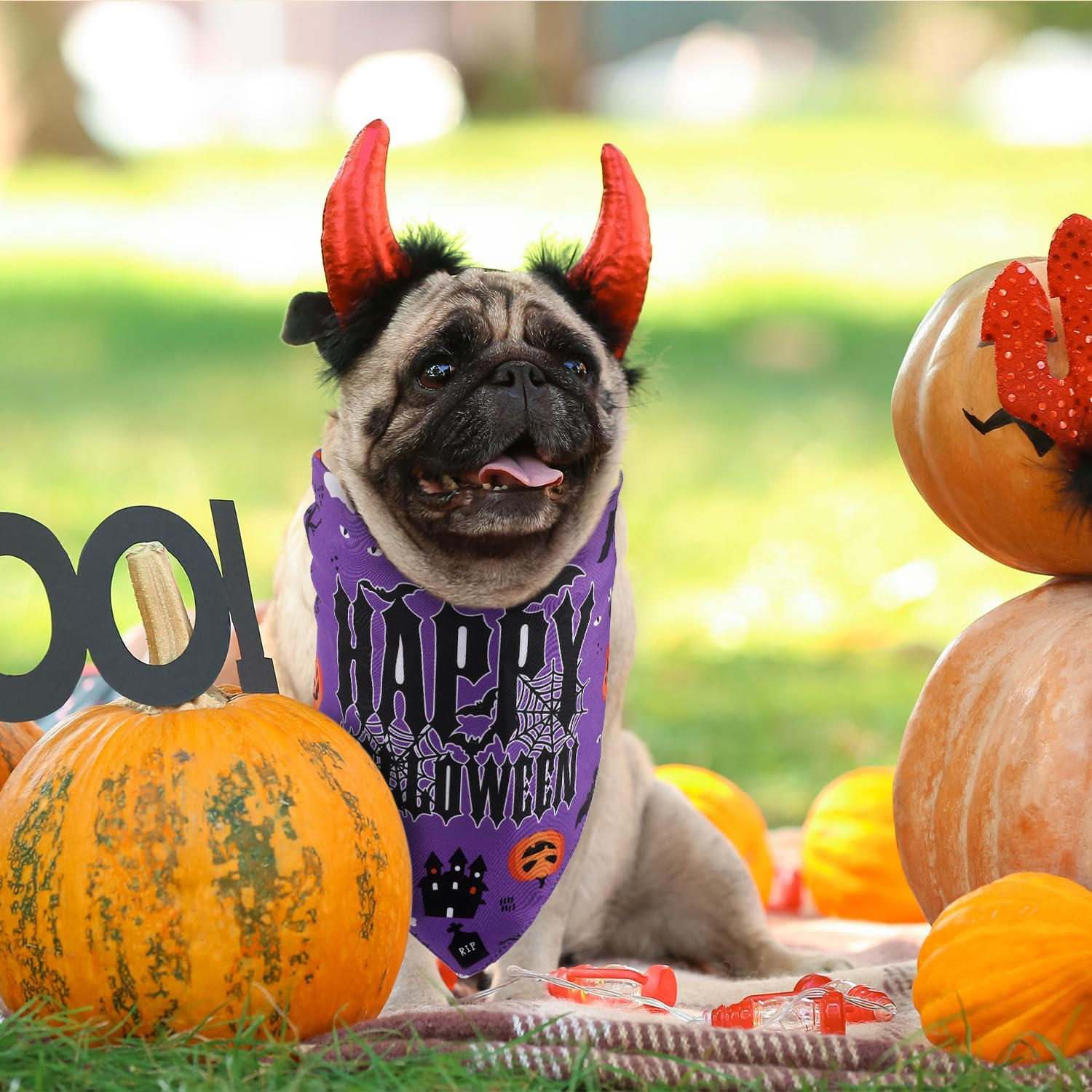 2Pcs Halloween Dog Bandanas, 2 Colors Halloween Triangle Dog Scarf Double-Sided Reversible Puppy Bandana Pet Halloween Costume Triangle Bibs for Small Medium Dogs image number 1