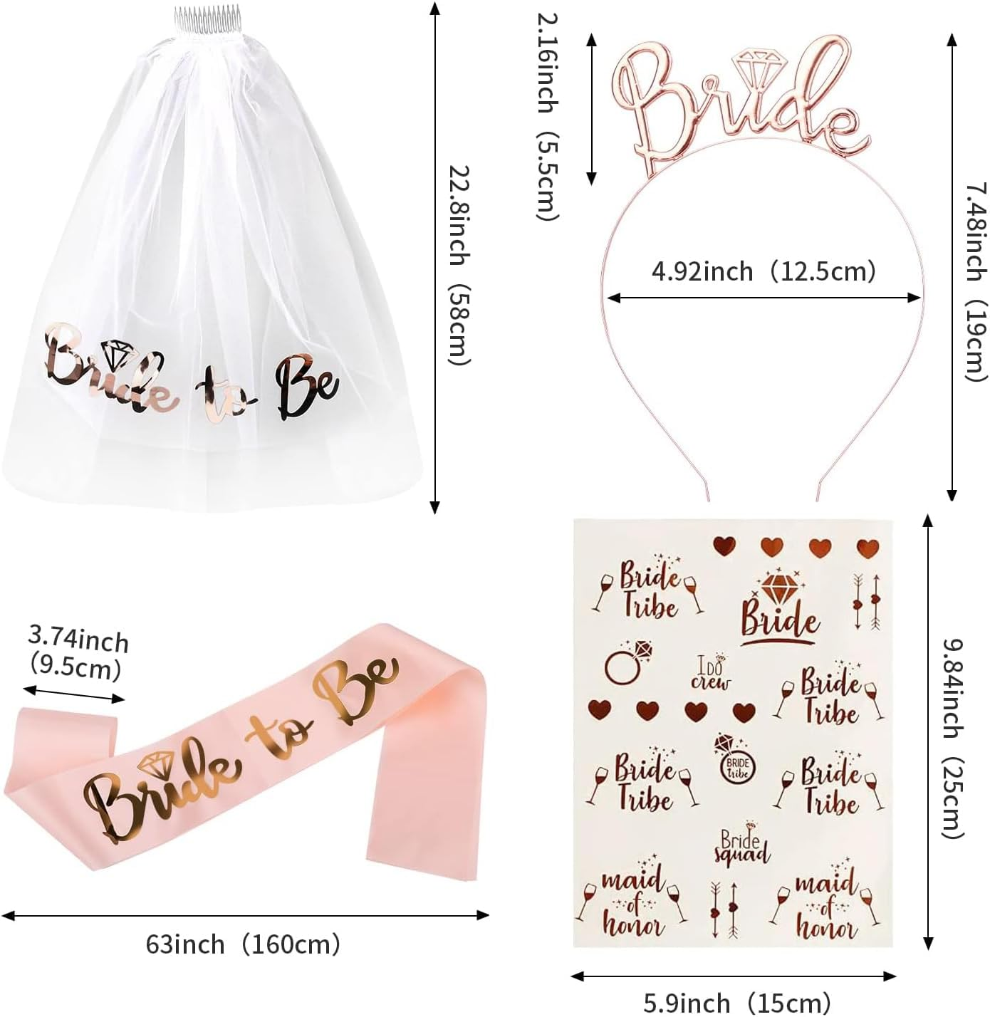 Bride to Be Set, Fyvadio Bride to Be Sash & Headband Tiara & Shoulder Length Veil Bachelorette and Wedding Party Supplies Bridal Shower Decoration Accessories, Gifts for Bride image number 3