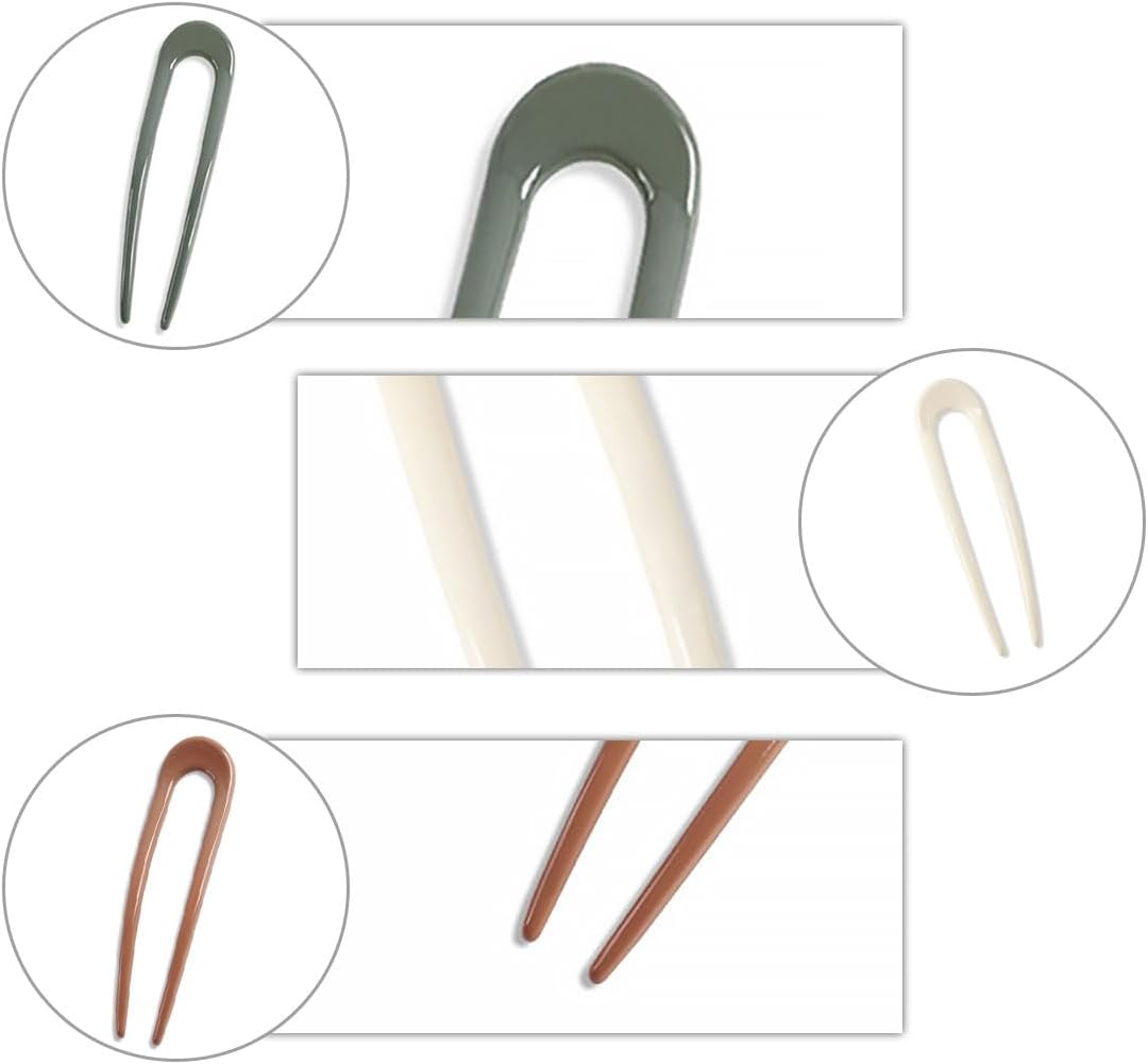 ZWWOGE Pack of 3 French Hair Pins for Women 12 Cm U-Shaped Hair Clips U-Shaped Hair Fork Black Pink Brown Hair Pins French Clip for Women Girls Non-Slip and Comfortable for Occasions image number 1