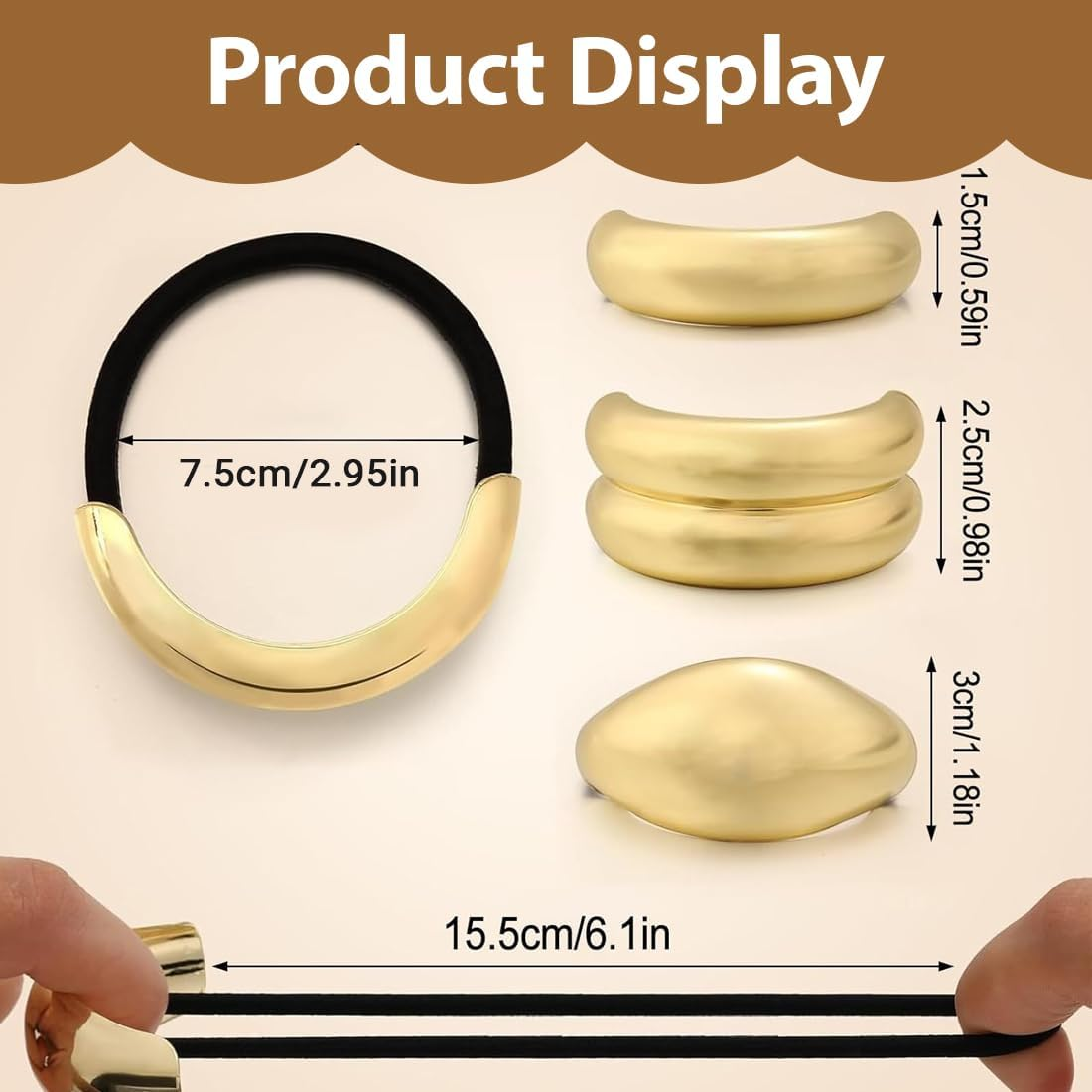 IKOPFLN Pack of 3 Hair Bobbles Gold, Ponytail Metal Hair Scrunchies Women'S Elegant and Durable Elastic Hair Bobbles for Everyday Work Party image number 2