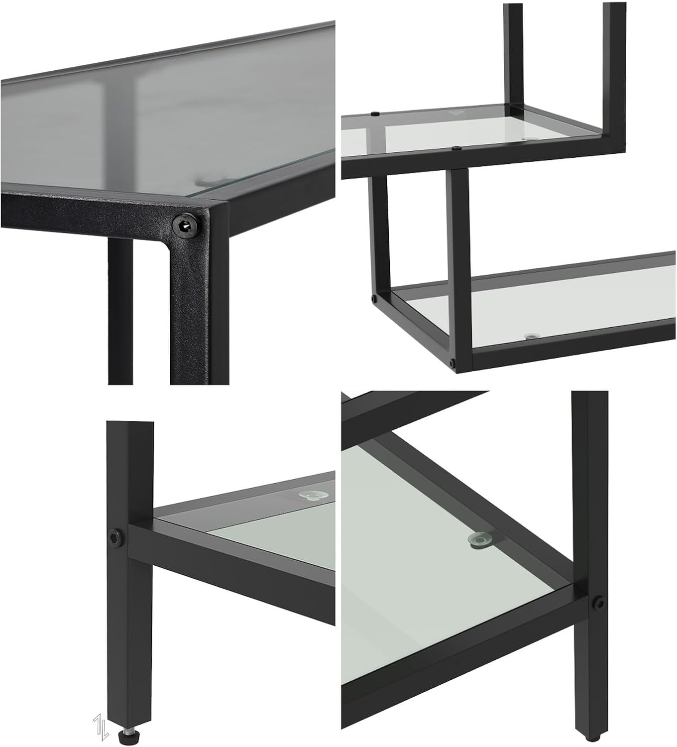Oikiture Console Table Tempered Glass Sofa Table Hall Side Entry 4 Shelves Black image number 6