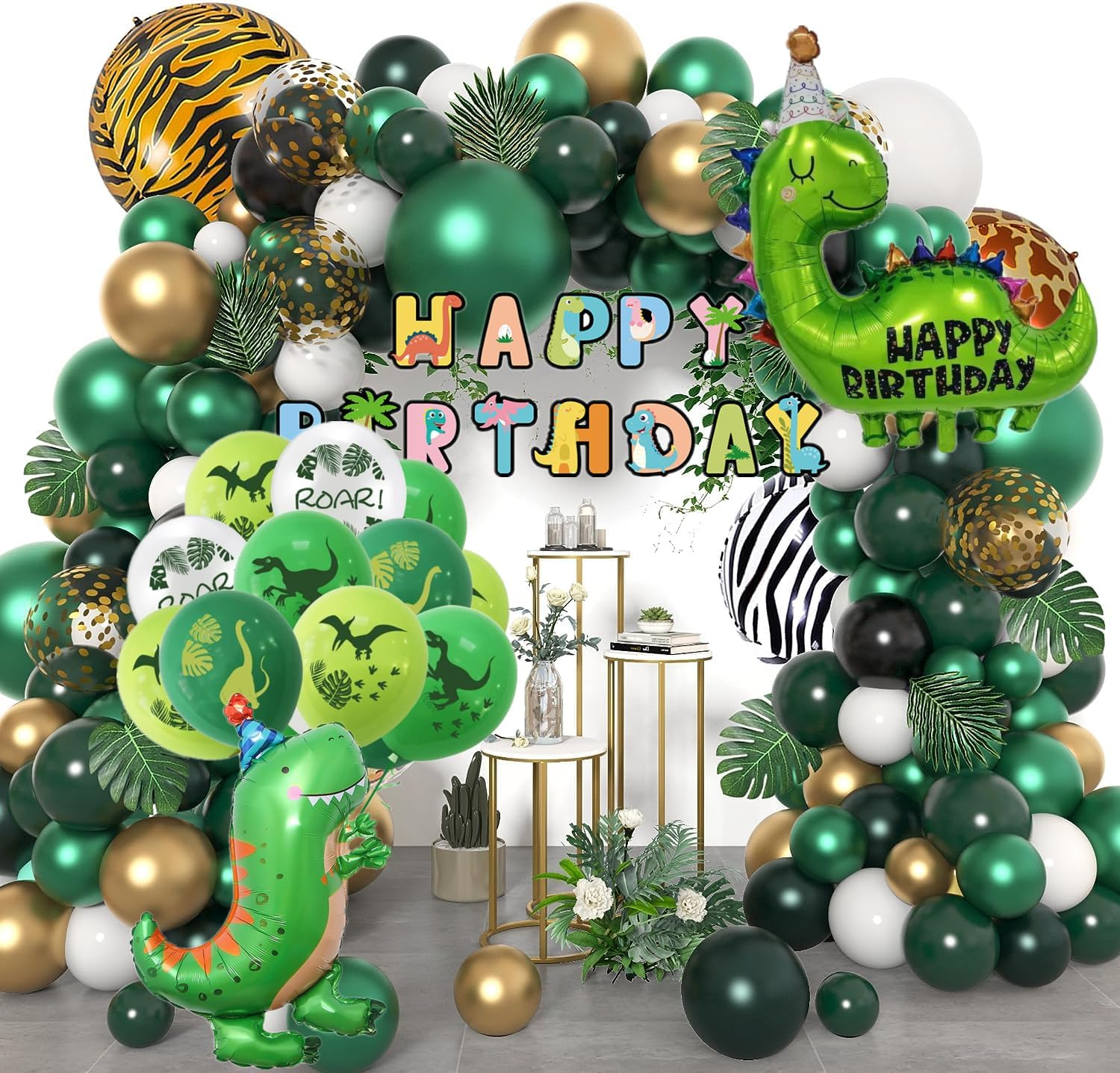 Dinosaur Birthday Banner and Balloons Kit - Giant Dinosaur Mylar Balloons with Happy Birthday Sign, Dinosaur Theme Balloon Party Favor Supplies for Kids (Happy Dinosaur) image number 3