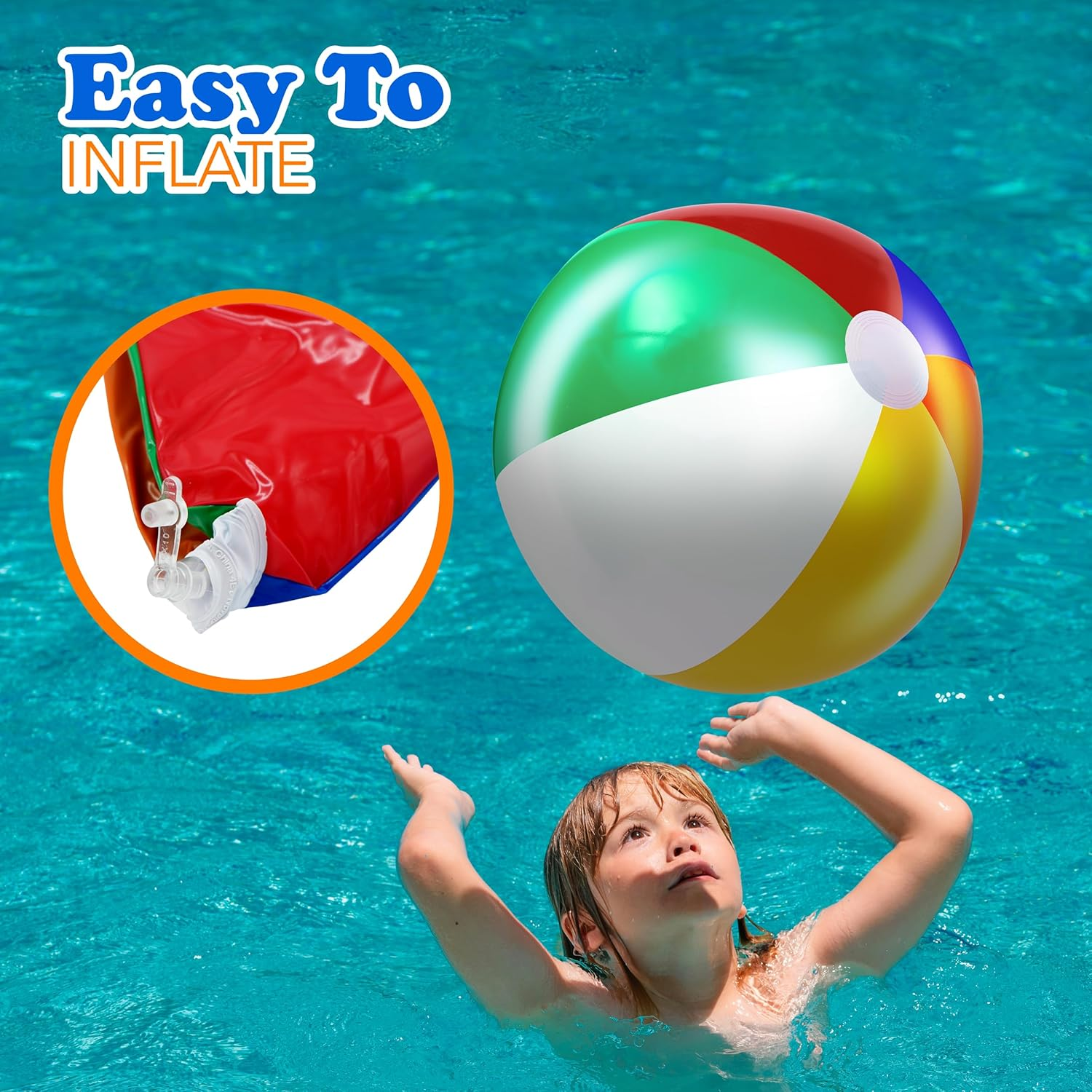 4E'S Novelty Beach Balls [3 Pack] 20" Inflatable Beach Balls for Kids - Pool Games Toys for Kids & Toddlers, Classic Rainbow Color image number 5