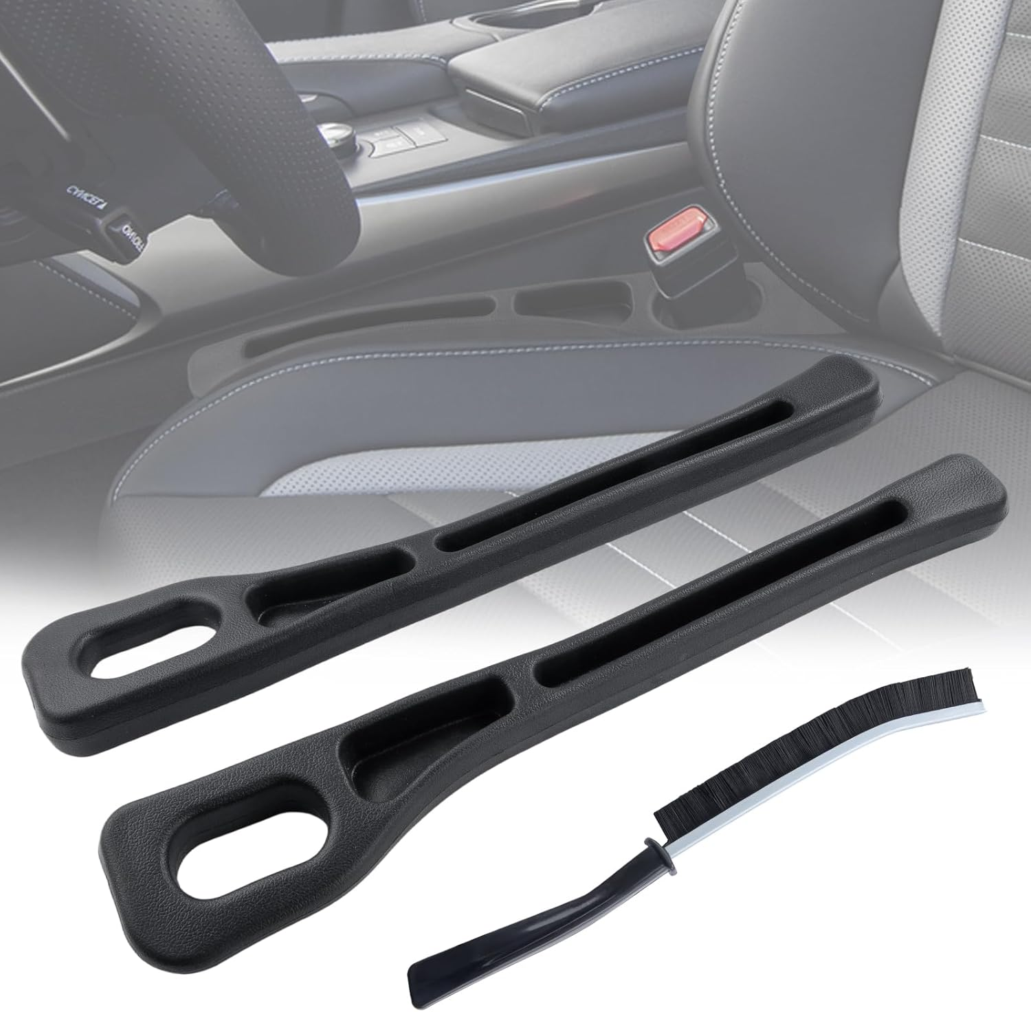 2PCS Car Seat Gap Filler, Universal＆Multifunctional Car Accessories Organiser, Seat Side Gap Filler with Organizer Function for Cars, Trucks and Suvs, Fill the Gap between Seat and Console (Black)