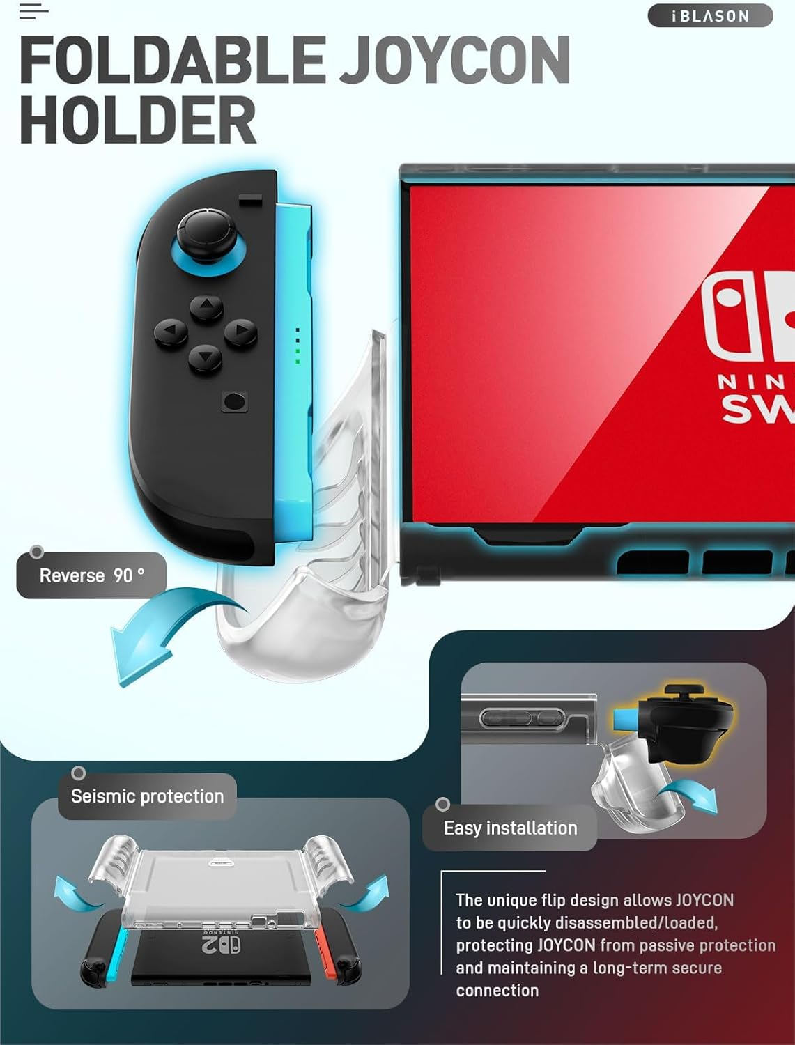 I-Blason for Nintendo Switch 2 Case 2025, Durable Slim Matte Clear Anti-Fingerprint Protective Hard Case with Dockable Comfortable TPU Grip Compatible with Joycon Controller & Docking Station (Frost) image number 5