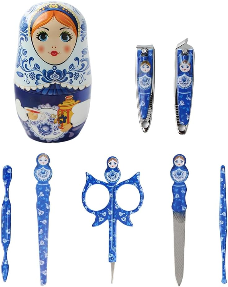 NOIAFZY 7Pcs Traditional Russian Nesting Design Nail Clippers Manicure Set Nail Scissors image number 6