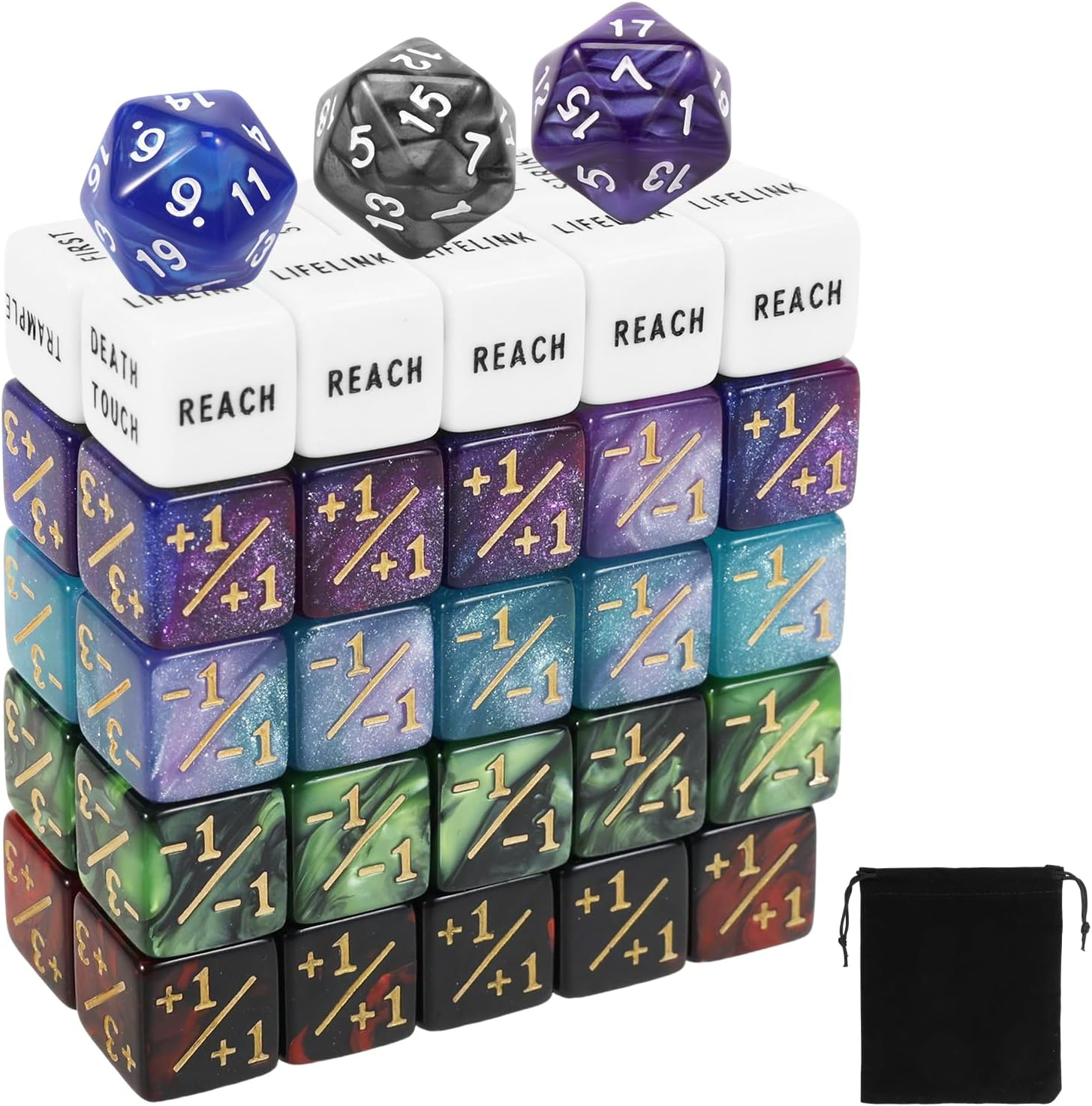 Fwqofvk 53 Pcs Counter Dice with Storage Bag, Acrylic Counter Dice Set Compatible with MTG, CCG, Card Gaming Accessory image number 5