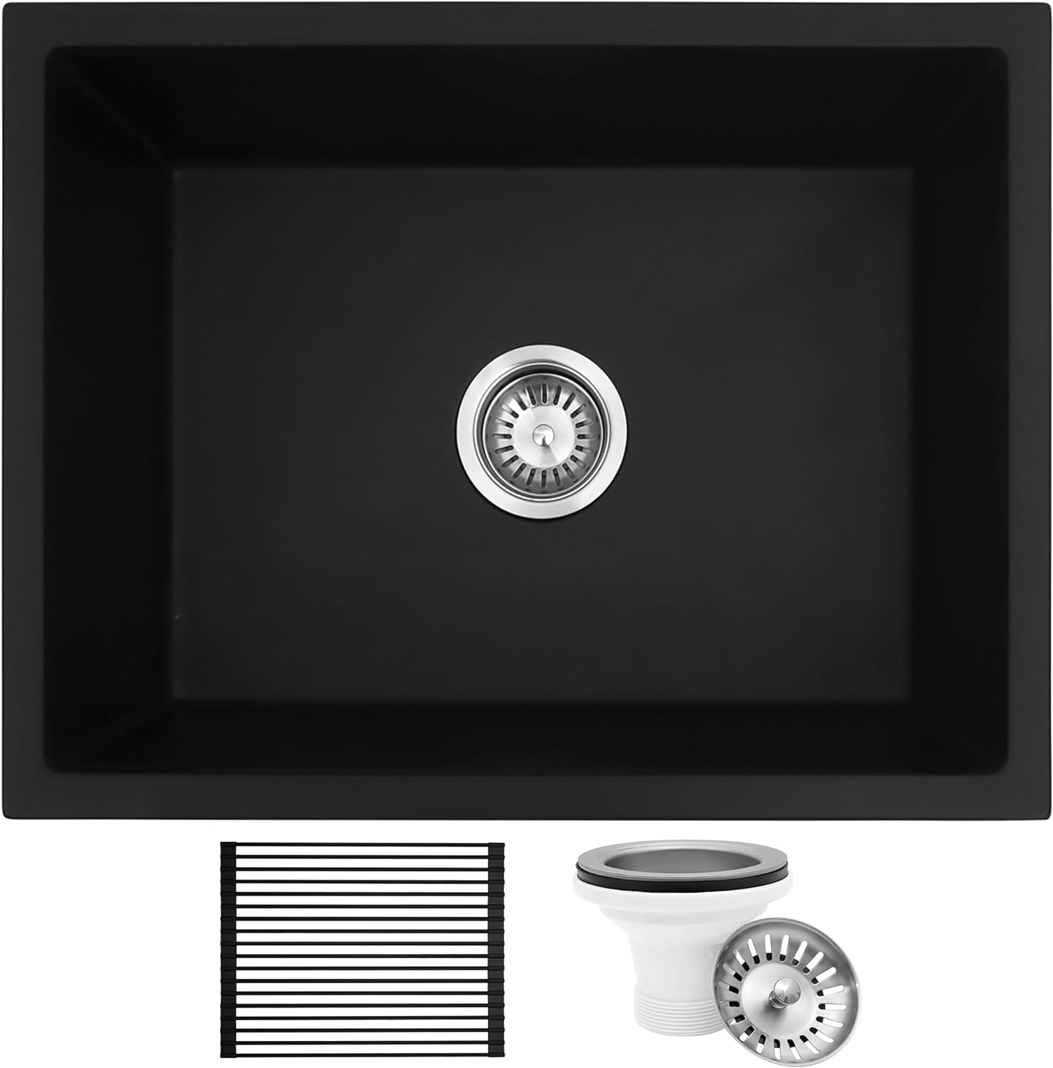 MILOSEN Black Kitchen Sink 45X45Cm, Granite Stone Sink, Mini Black Bar Sink, Undermount Kitchen Sink, Single Bowl Kitchen Sink