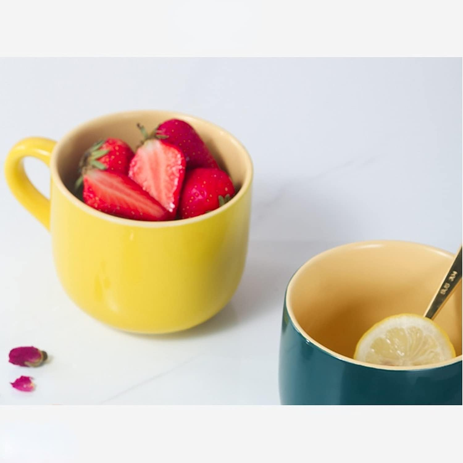 Arawat Large Cup 600Ml Tea Cups Large Ceramic Cappuccino Cups Large Jumbo Cup Soup Bowl with Handle Coffee Cup Large Cereal Bowls with Spoon Coffee Tea Cereal Mug Cup Porcelain image number 2