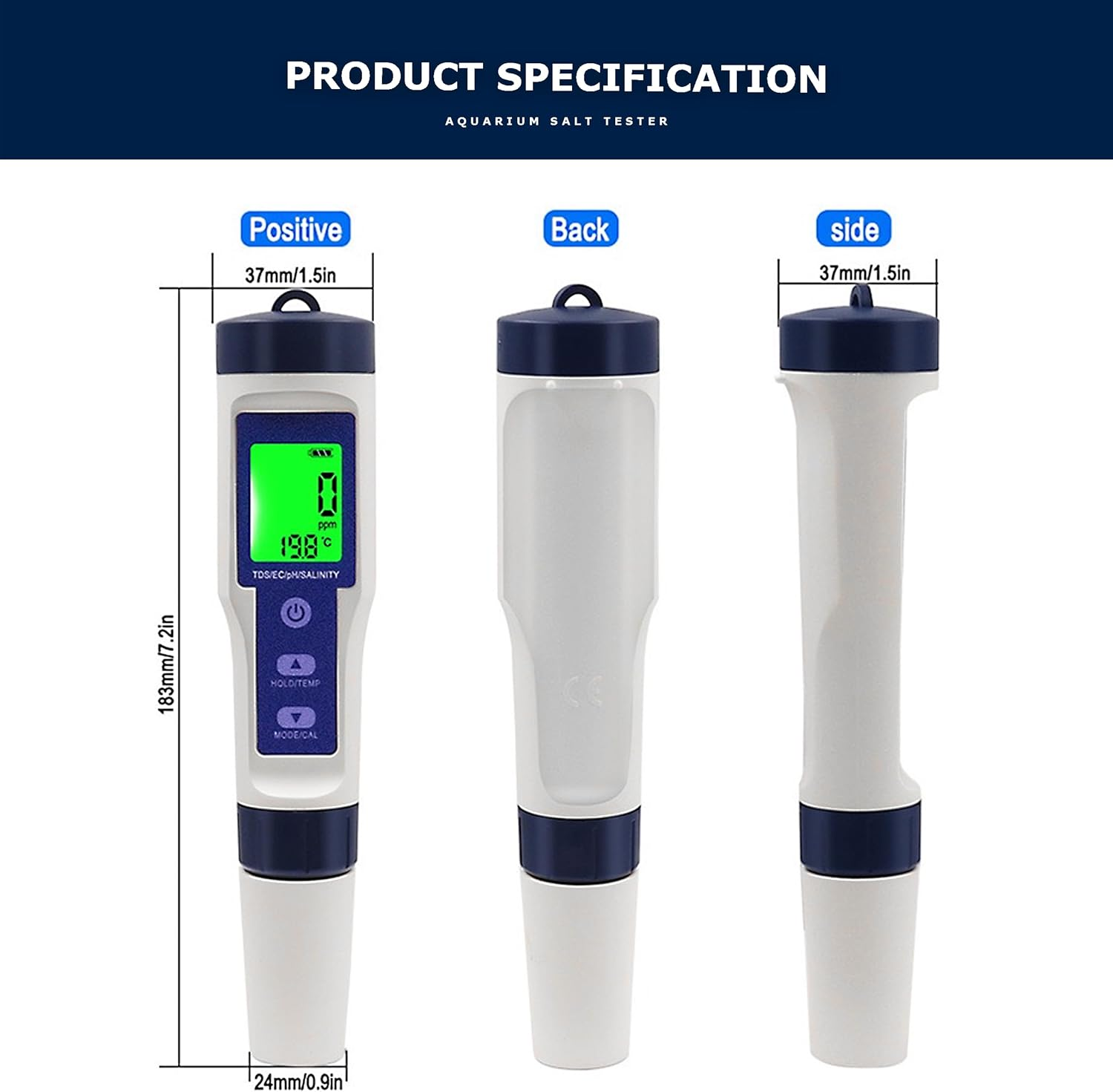 5-In-1 Digital Salt Tester for Aquarium and Pool TDS, Ph, Salinity, EC, and Temperature Meter, Accurate Readings, LCD Display, Waterproof image number 1