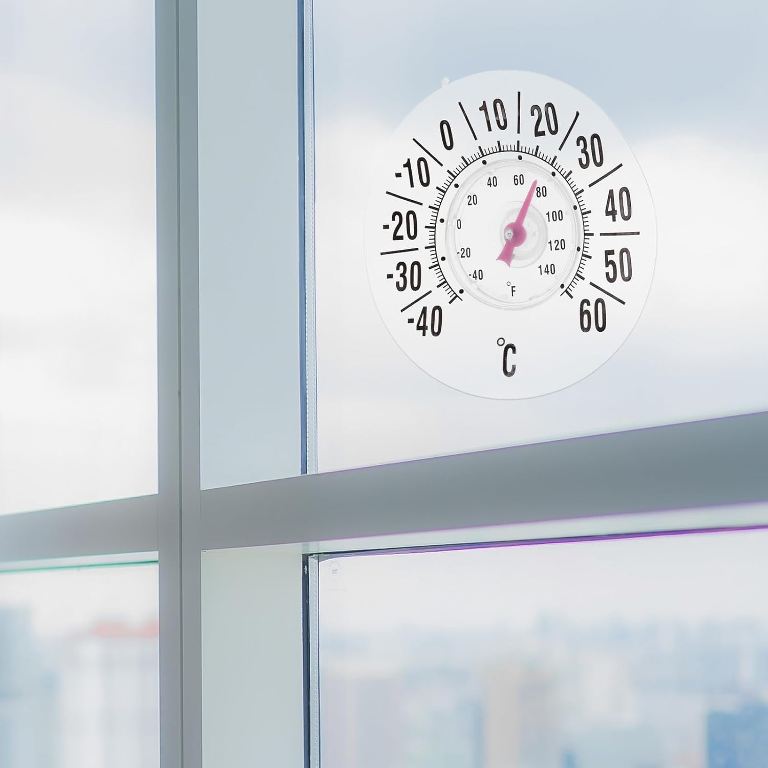High-Precision Window Thermometer with Suction Cup for Indoor and Outdoor Use Analog Temperature Gauge for Nursery Living Garden and Patio Space-Saving Window-Mounted Thermometer