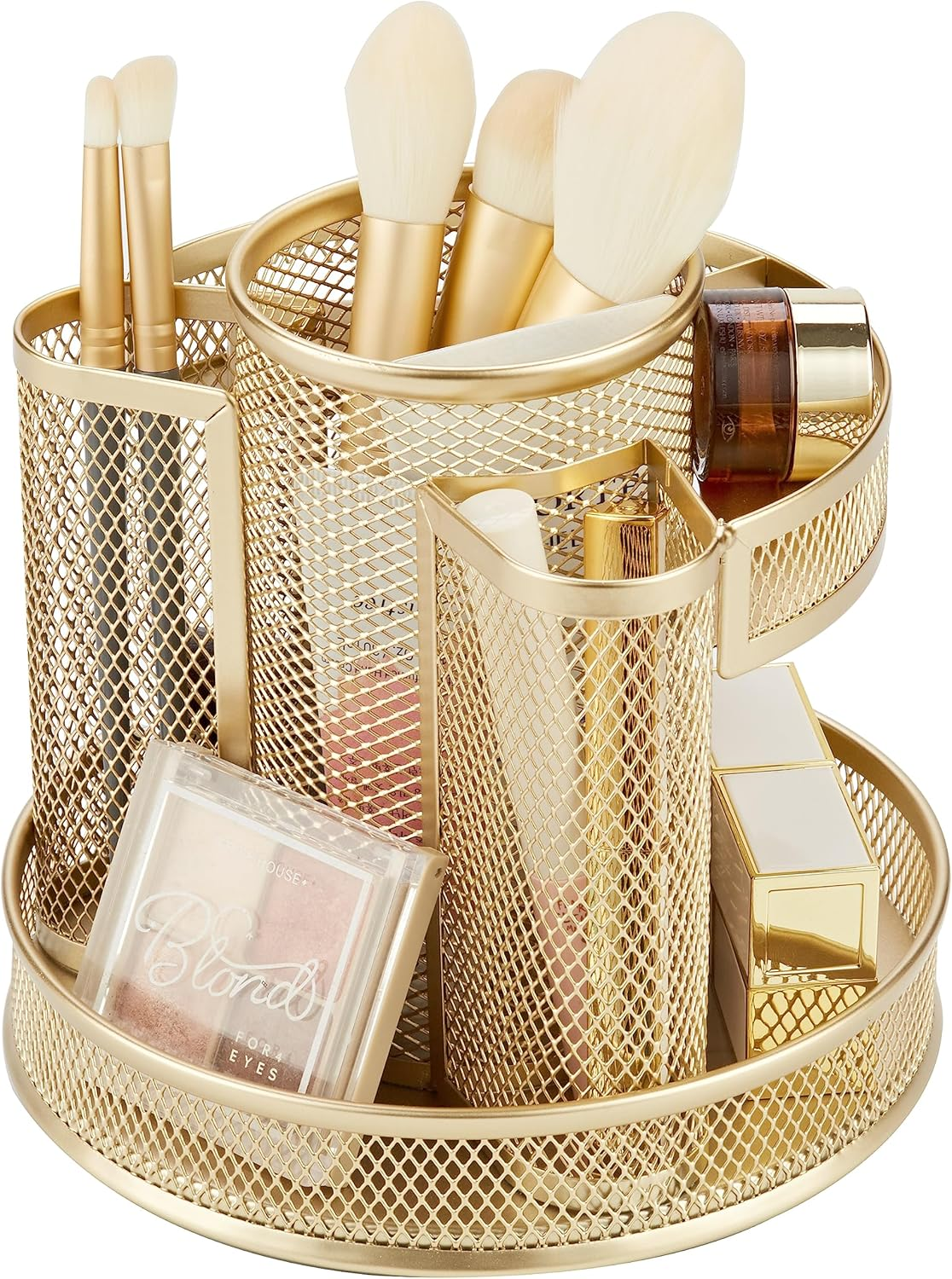 Annova Mesh Desk Organizer Rotate with 6 Compartments round Spinning Tidy Candy/Pen Holder Desk Accessories Office, Art Supply, Storage, Classroom, Home