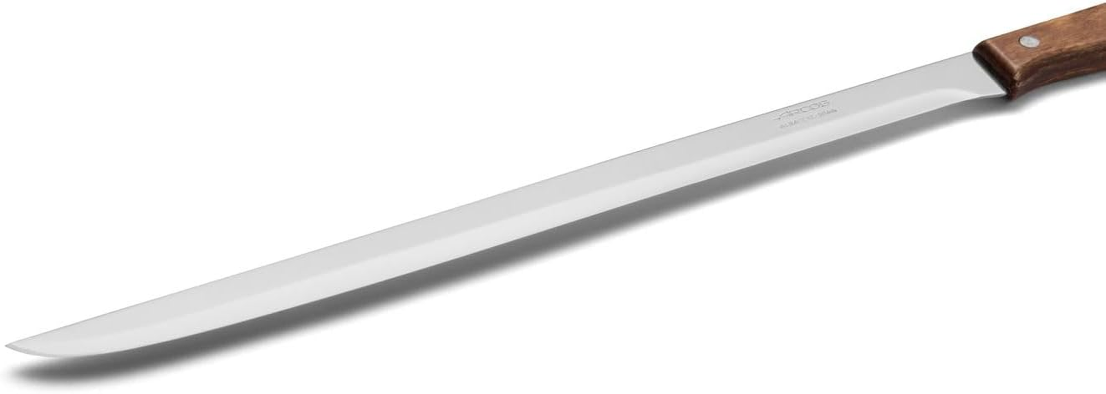 Arcos Carving Knife 10 Inch Stainless Steel. Sharp Ham Slicer Knife to Cut Ham and Meat, Perfect for Precise Ham Cutting. Compressed Wood Handle and 250Mm Blade. Series Latina. Color Brown
